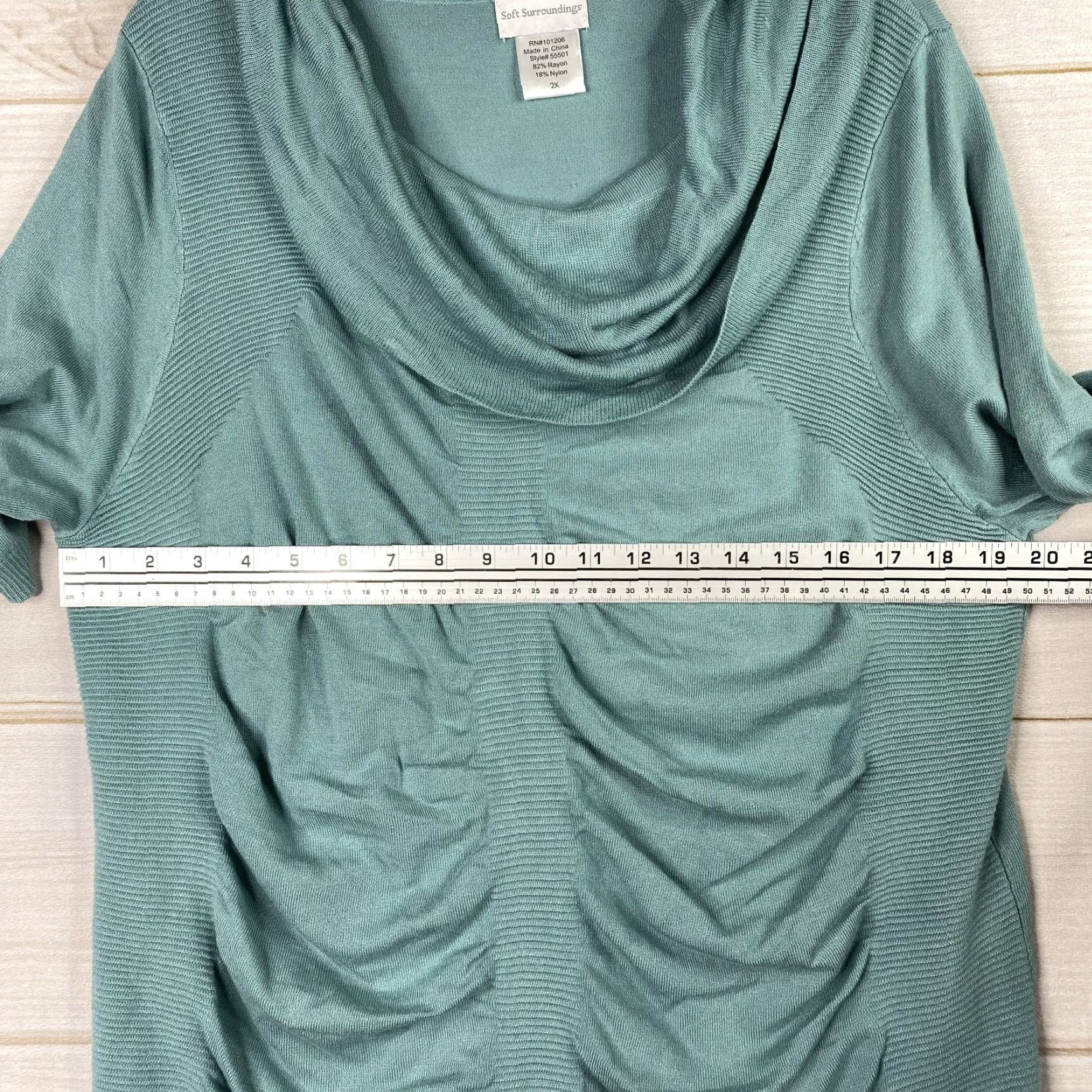 Soft Surroundings Soft Surroundings Blouse Shirt Women 2X Green Cowl Neck Knit Short Sleeve Ribbed Stretch Vintage: No Size XXL / US 16-18 / IT 52-54 - 6 Thumbnail