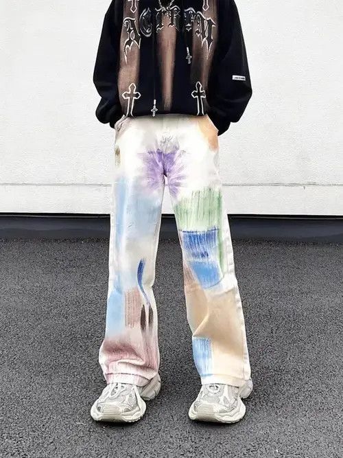 Jean High street hand painted graffiti wide leg draped jeans Size US 32 / EU 48 - 6 Thumbnail
