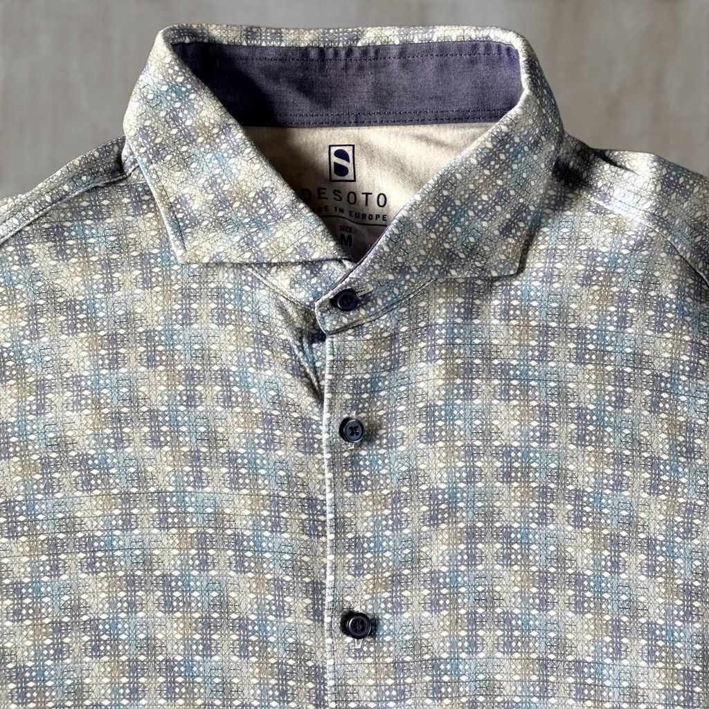 Vintage Desoto Shirt Mens M Blue Gray Patterned Button-Down Long Sleeve Cotton Size US M / EU 48-50 / 2 - 1 Thumbnail