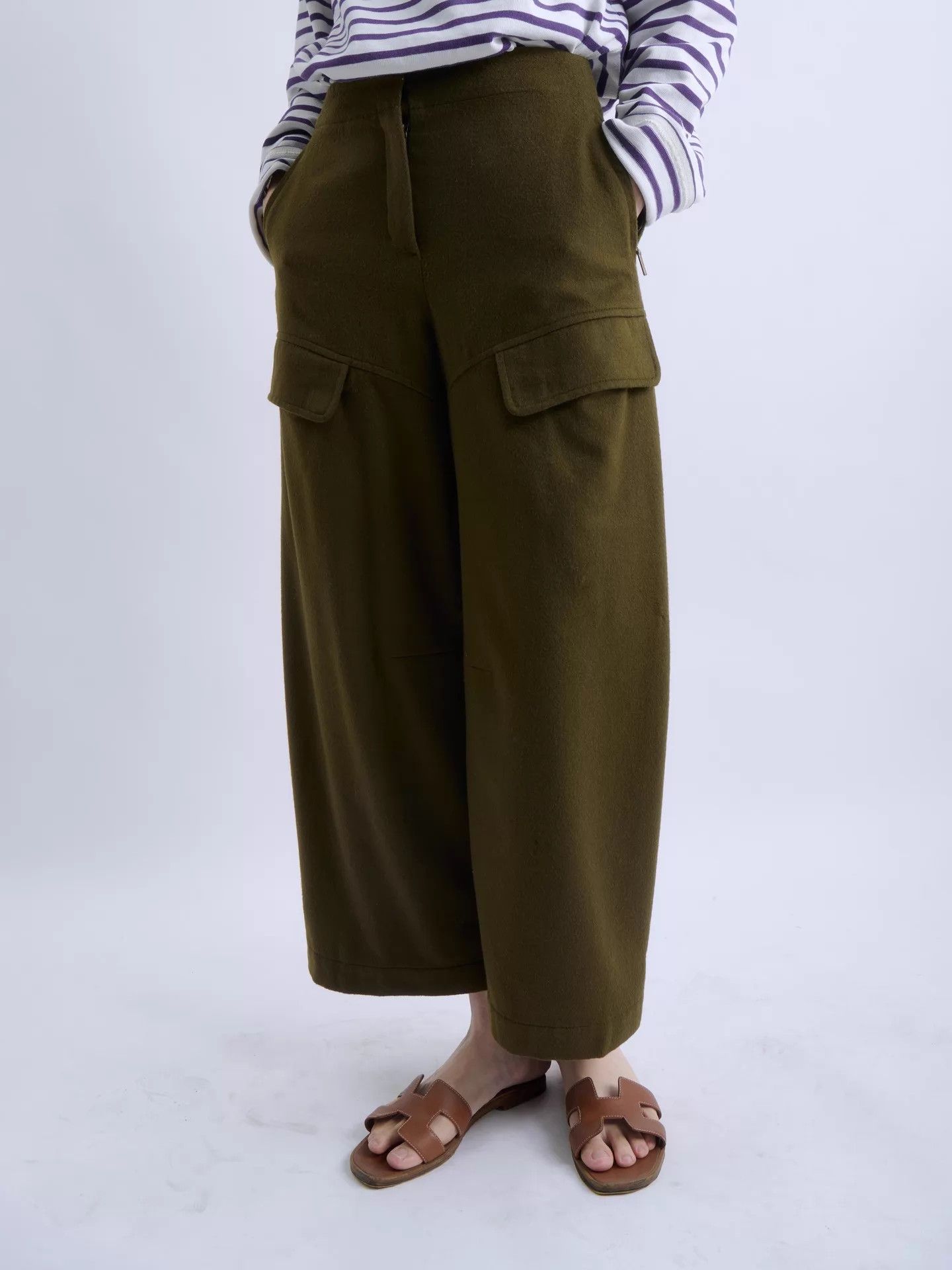 Sportmax SPORTMAX Wool Wide Leg Cargo Pants with Velcro Cuffs Size 24" / US 00 / IT 34 - 6 Thumbnail