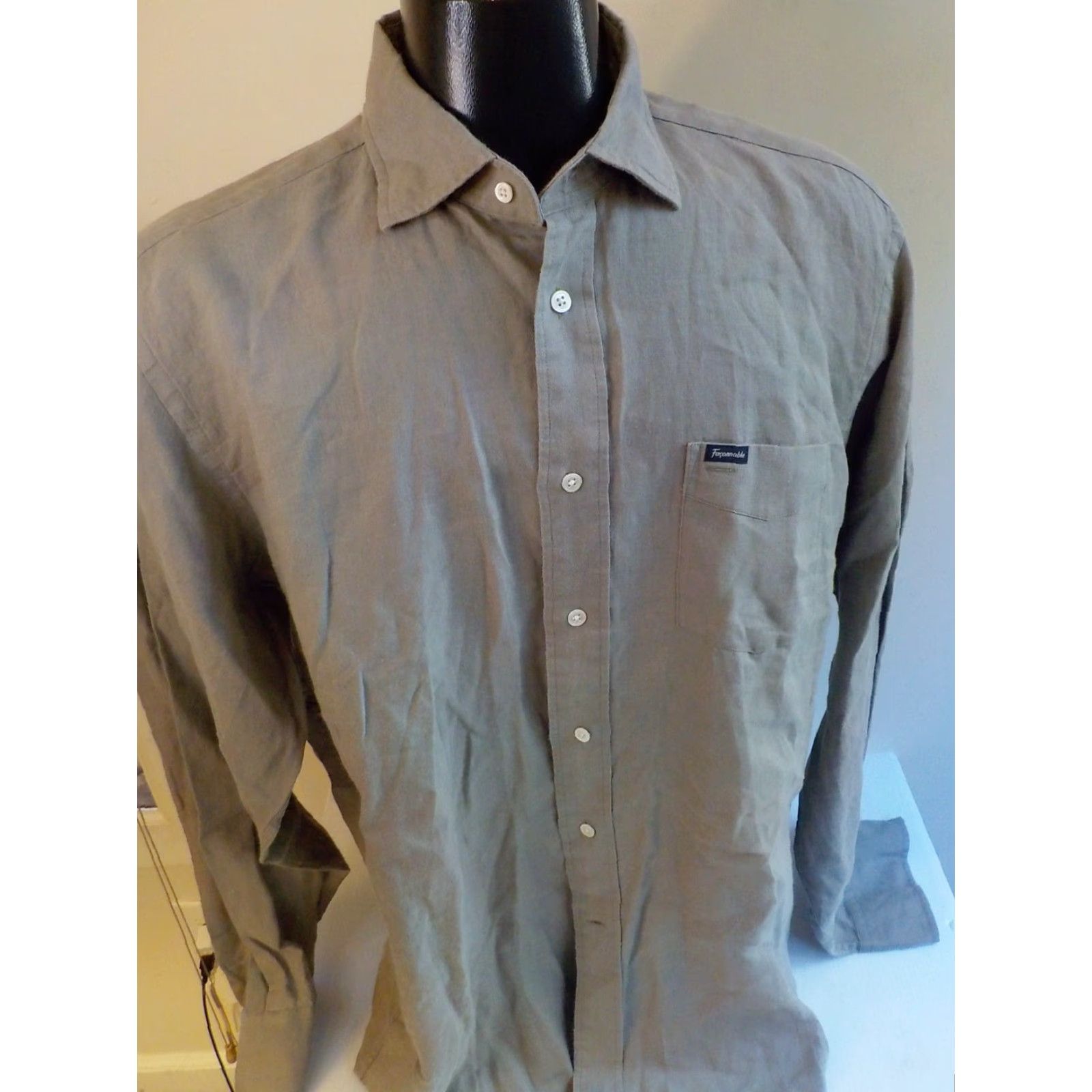 Faconnable FACONNABLE Classique Deauville LS Button Front Shirt Gray Linen SZ LARGE Mens Shirt Linen Button-Up Long Sleeve Plain Solid Faconnable Label Pocket Size US L / EU 52-54 / 3 - 2 Thumbnail