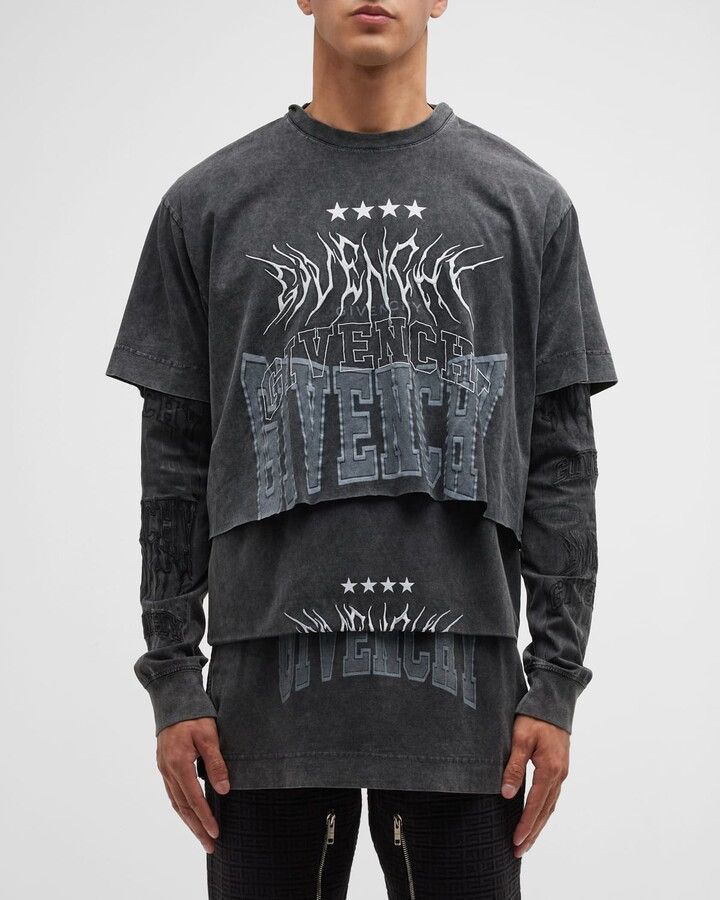 Givenchy Gothic Graphic Print Layered Longsleeve with hood Size US XL / EU 56 / 4 - 4 Thumbnail
