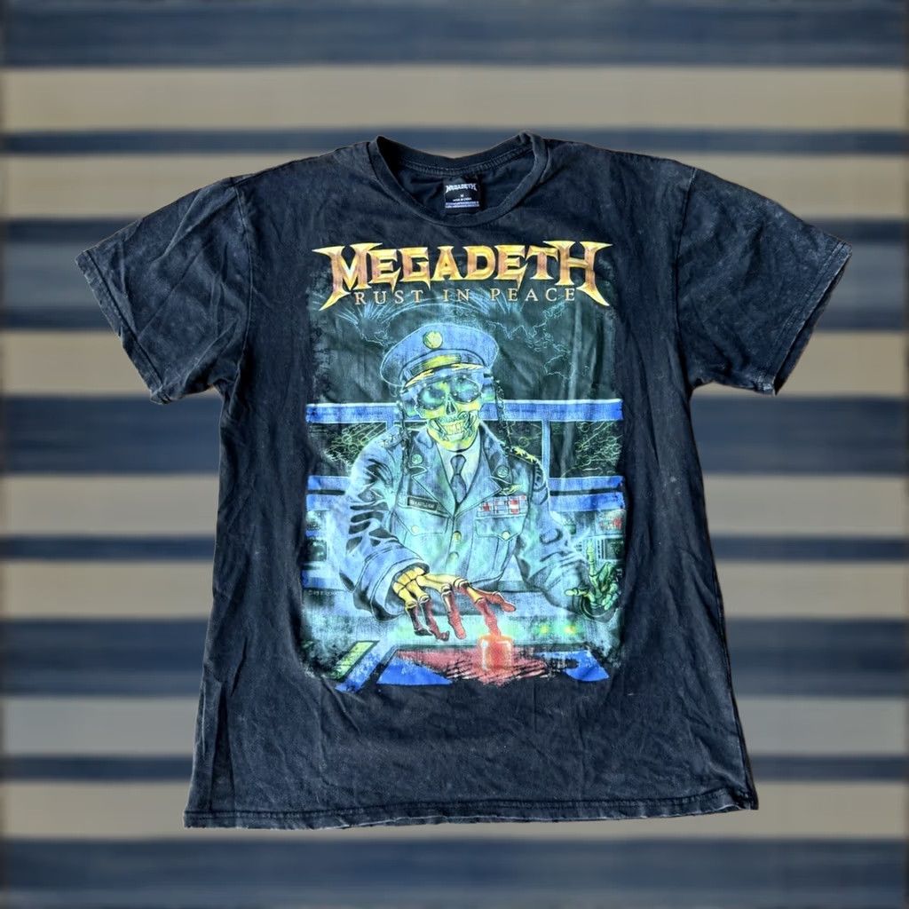 Vintage Megadeth T-Shirt Shirt Crew Neck Black Medium Rust In Peace Tour Band Logo 80s Rock Mens Size US M / EU 48-50 / 2 - 1 Thumbnail