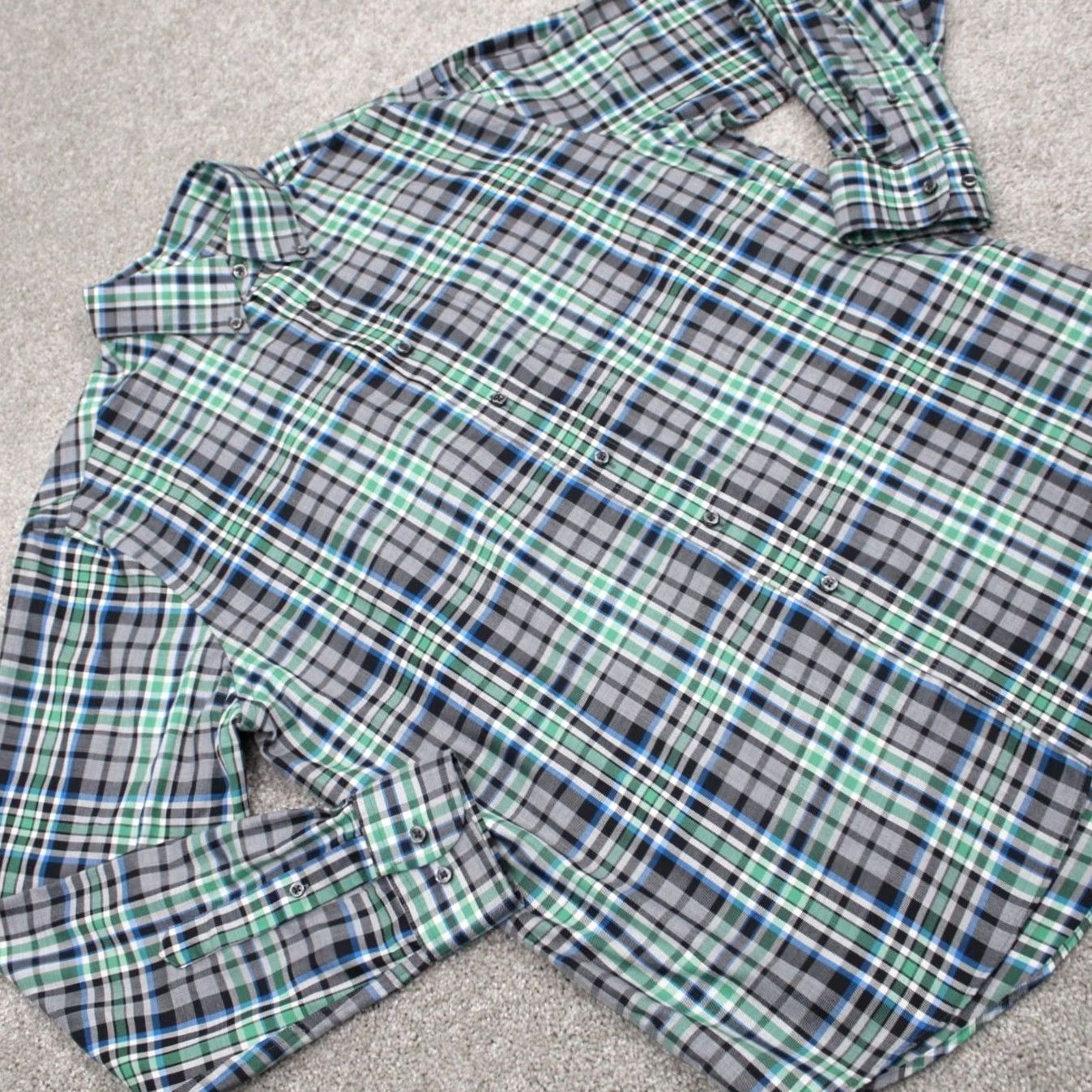 Jos. A. Bank Jos. A. Bank Shirt Mens Large Green/Black Plaid Tailored Fit 100% Cotton L/S Size US L / EU 52-54 / 3 - 5 Thumbnail