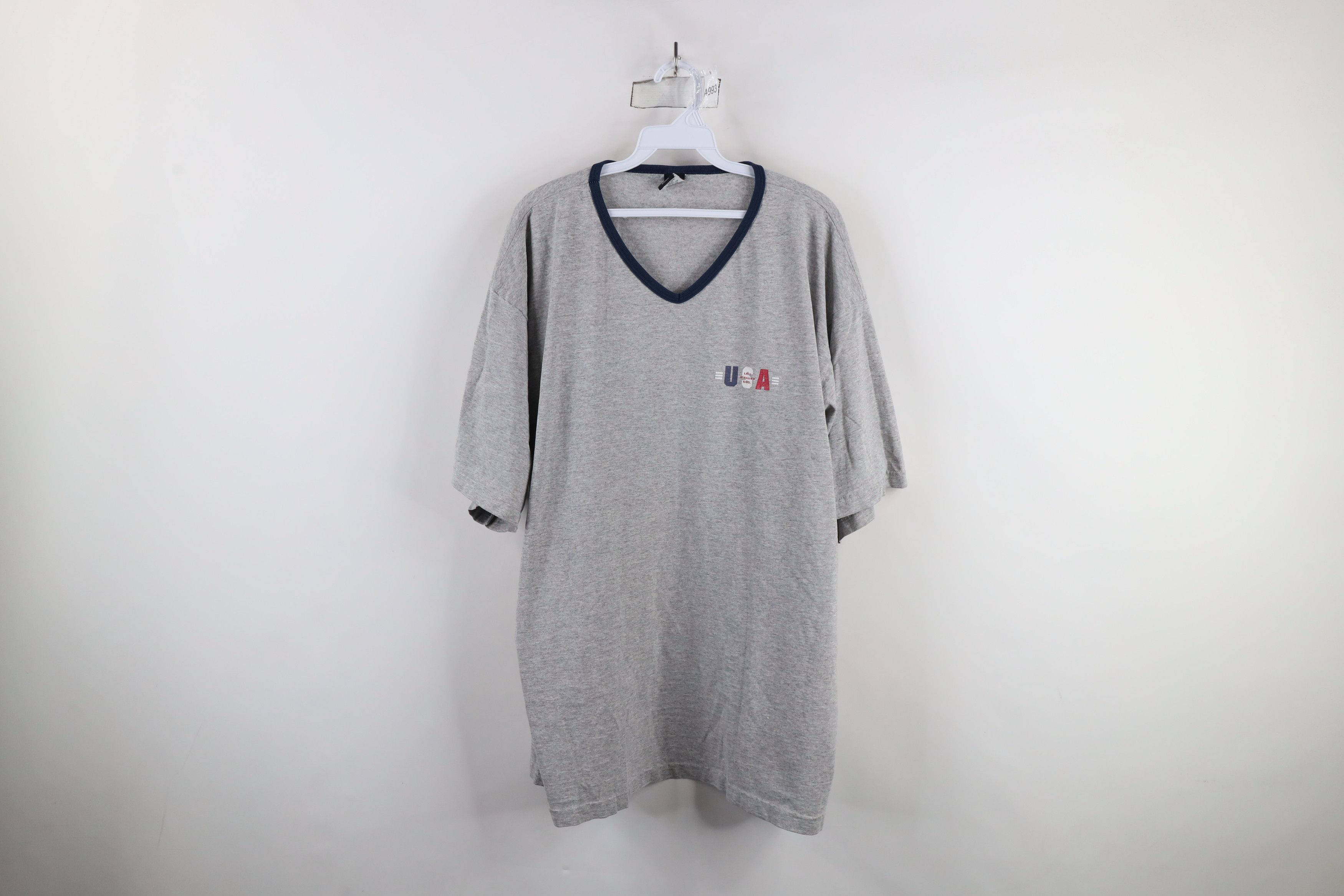 Levi's × Vintage Vintage 90s Levis Spell Out USA V-Neck T-Shirt Gray USA Size US XL / EU 56 / 4 - 1 Thumbnail