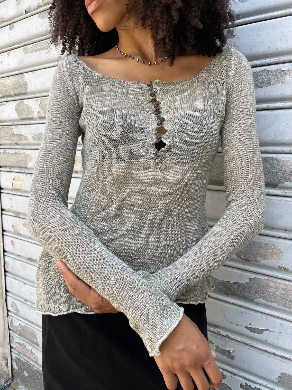 10sei0otto 10seiOotto Mesh-Knit Wool L/S Sample Shirt Size S / US 4 / IT 40 - 2 Thumbnail