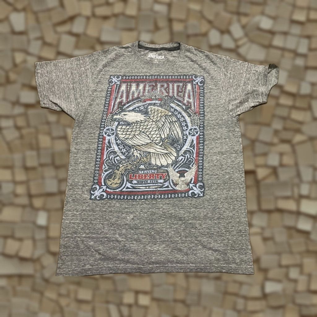 ESPIRIT Spirit of AMERICA Shirt Men’s Medium Gray Graphic Print Crew Neck Short Sleeve Size US M / EU 48-50 / 2 - 1 Thumbnail