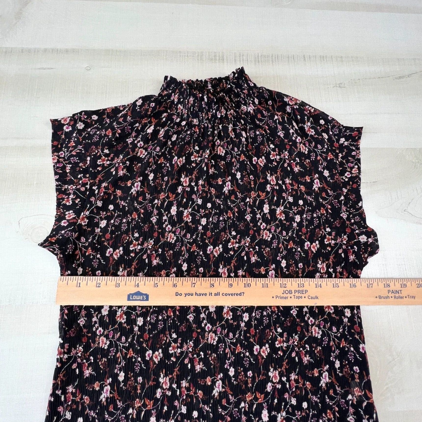 Vintage Monteau Womens Black Floral High Neck Short Sleeve Pleated Blouse Medium Size M / US 6-8 / IT 42-44 - 7 Thumbnail