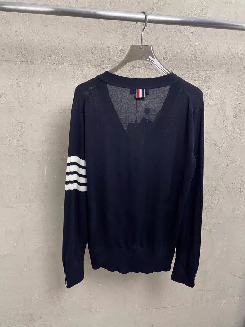 Thom Browne Thom browne Dark blue four-striped wool knitted cardigan ja Size US L / EU 52-54 / 3 - 2 Thumbnail