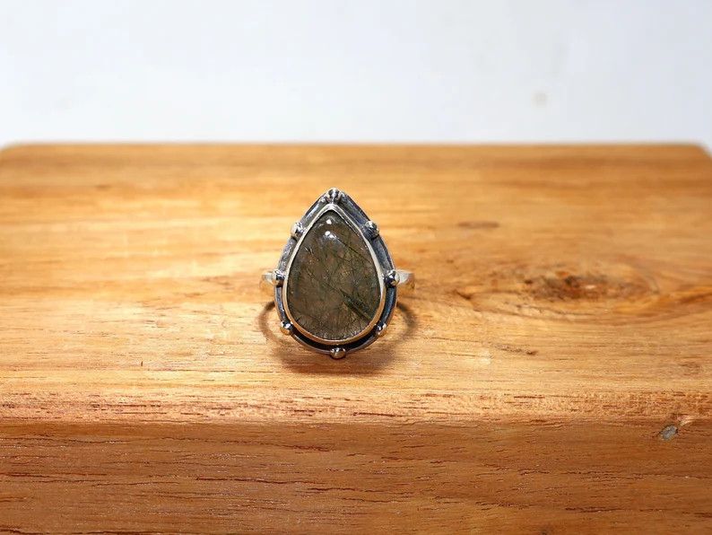 Handmade Handmade Rutile Quartz Sterling Silver Ring: Statement Ring Size ONE SIZE - 1 Thumbnail