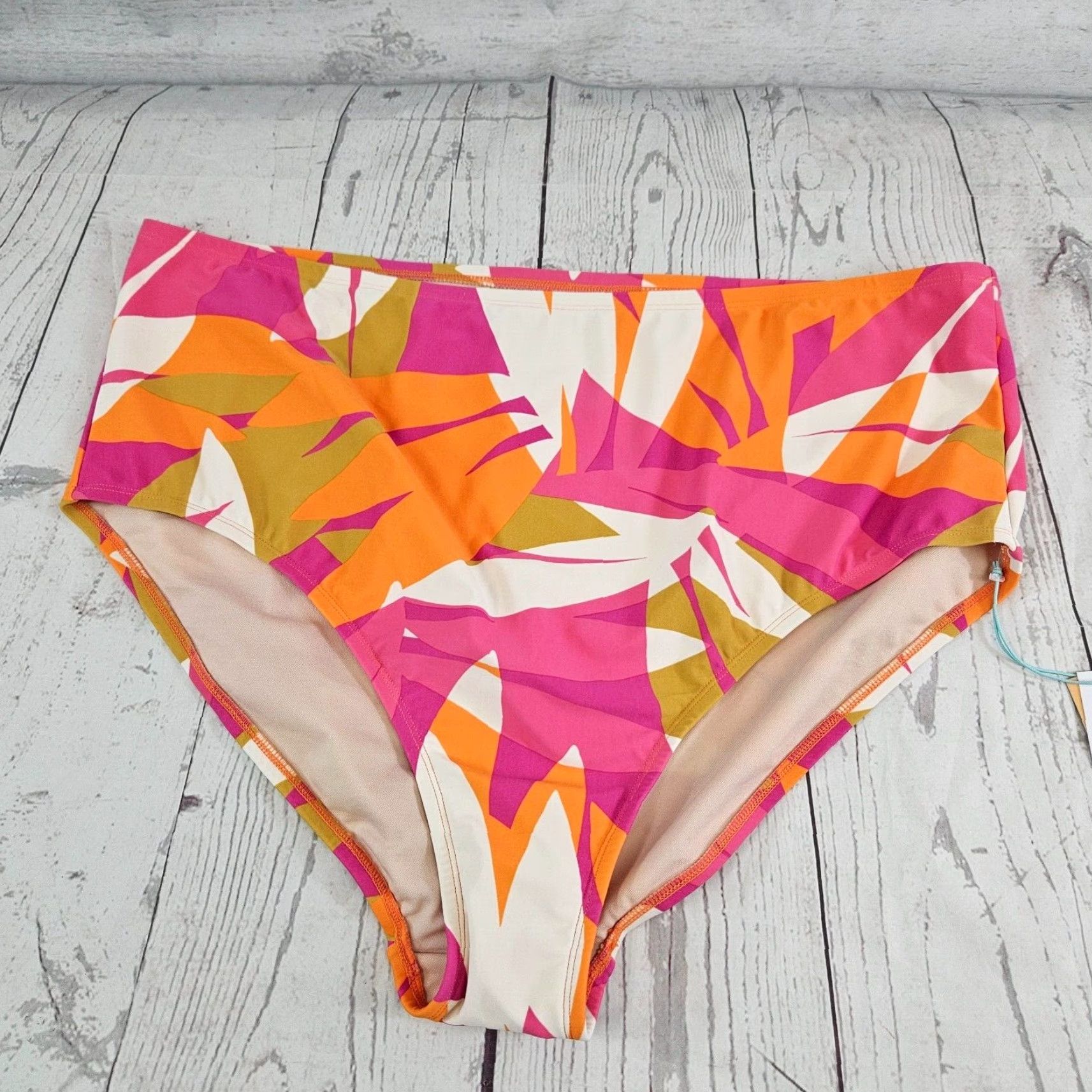 Vintage Kona Sol Womens Bikini Bottom Sz 2X Pink Orange High Waist Full Seat Coverage Size 40" / US 18 - 2 Thumbnail