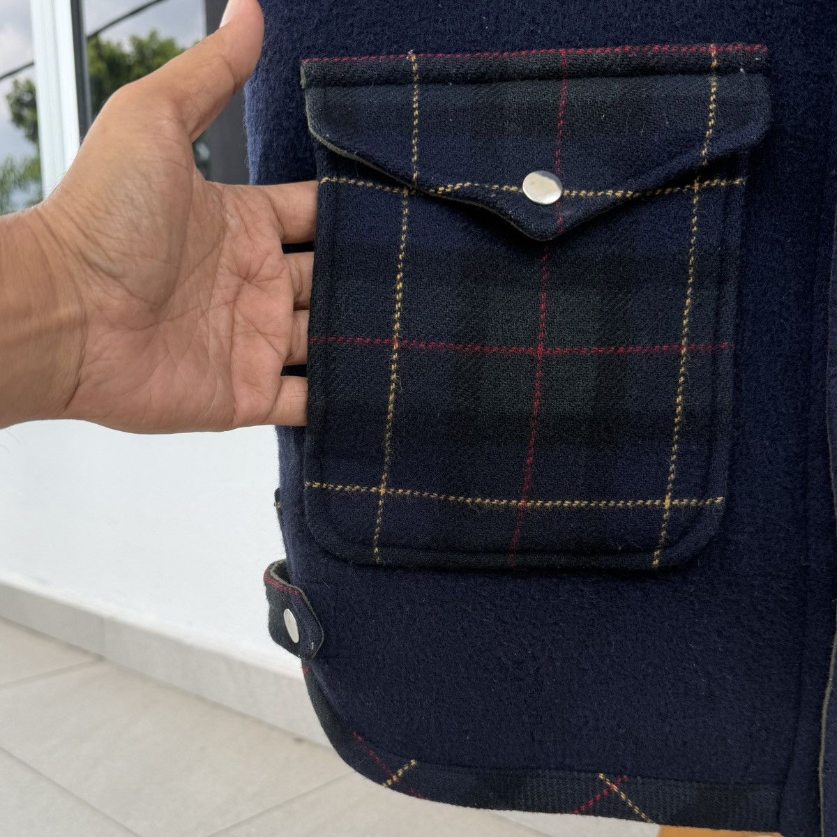 Japanese Brand Black & Blue Wool Vest Tartan Panel Heritage Utility Vest Size US M / EU 48-50 / 2 - 6 Thumbnail