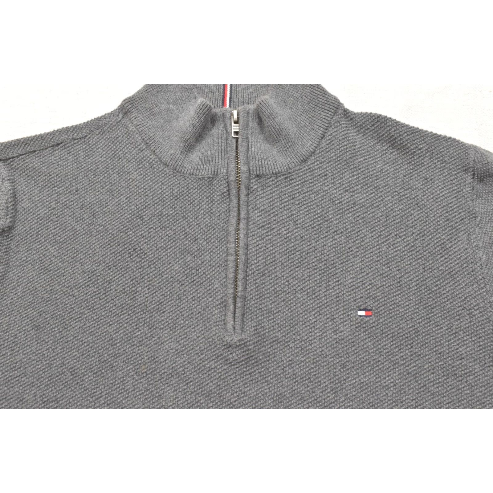 Tommy Hilfiger Tommy Hilfiger Men's XXL Gray Cotton Knit Pullover Sweater 1/4 Zip Flag Logo Rib Size US XXL / EU 58 / 5 - 6 Thumbnail