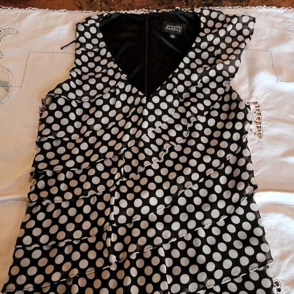 Adrianna Papell Adrianna Papell Black Polka Dots Uniquely Made Sleeve(s) Lin Size M / US 6-8 / IT 42-44 - 8 Thumbnail