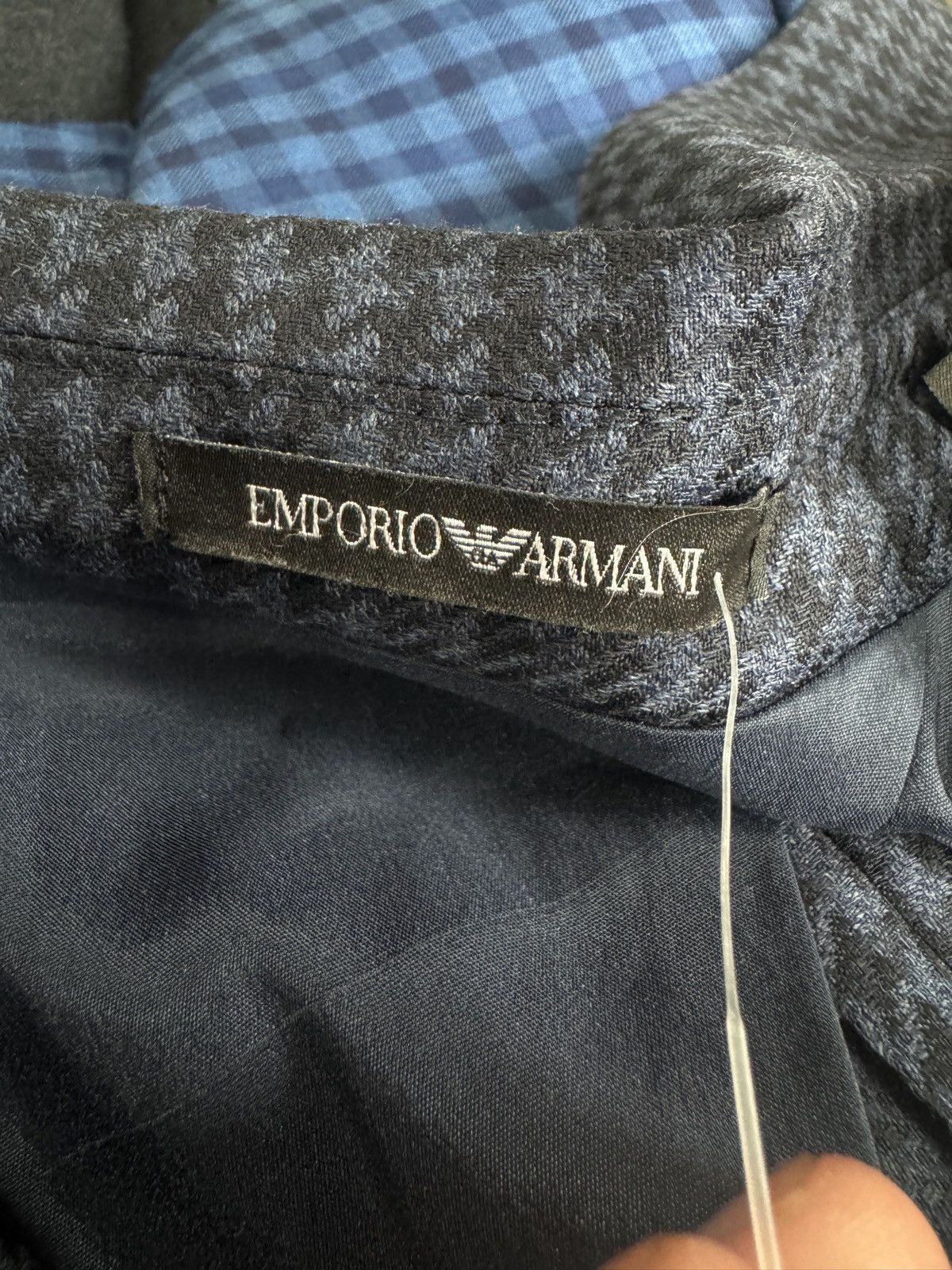 Emporio Armani EMPORIO ARMANI Super 130's Wool Houndstooth Navy Blazer Size 44R - 10 Thumbnail