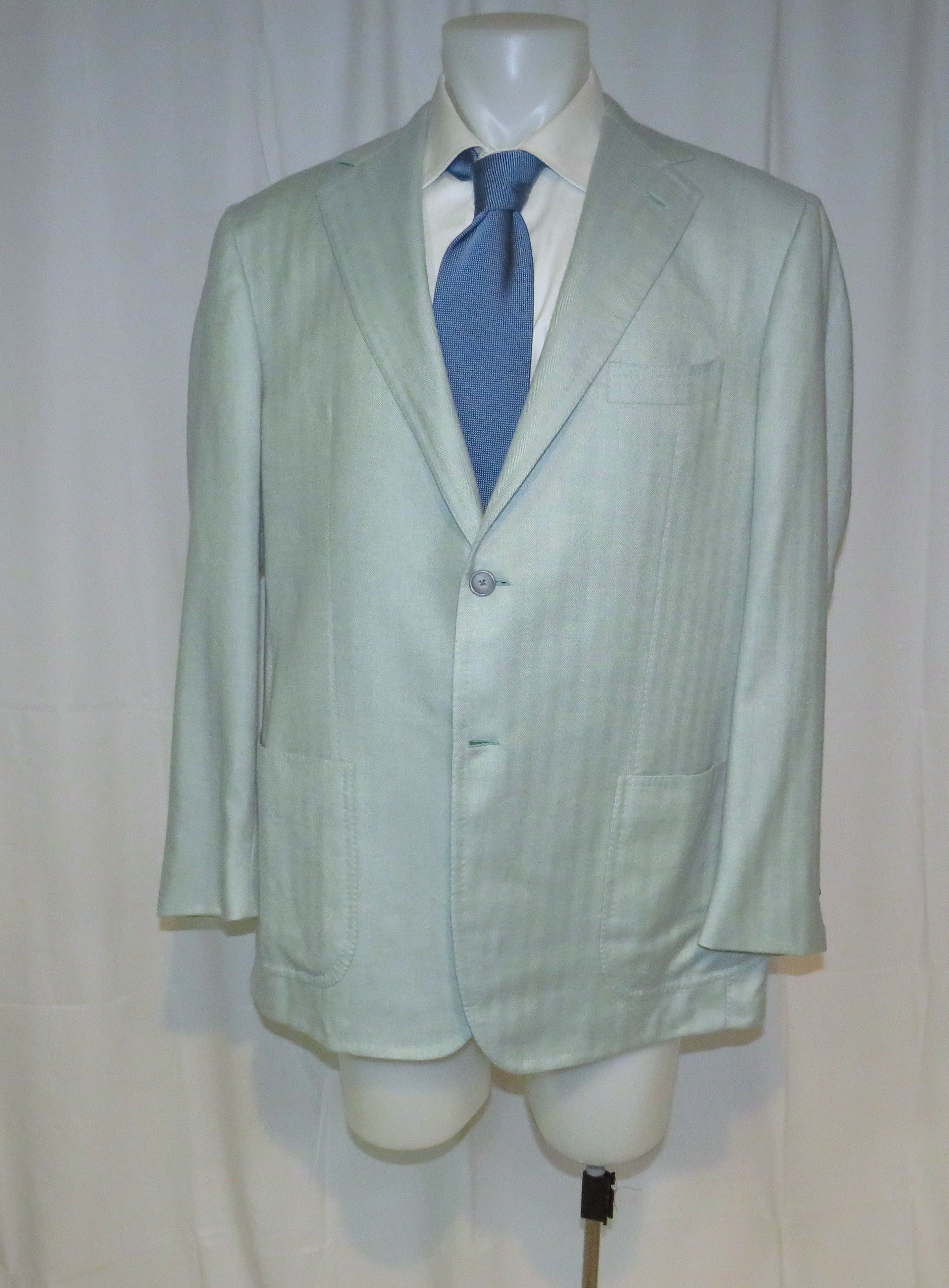 Tincati x Partenopea Custom Pale Green HBone Cashmere Sport Coat 44L Size 44L - 6 Thumbnail