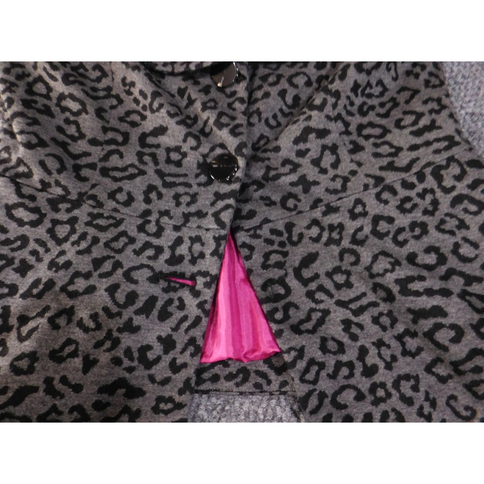 Sandro Sandro Blazer Womens Small Gray Leopard Print Pink Lined Button Front Jacket Size S / US 4 / IT 40 - 5 Thumbnail