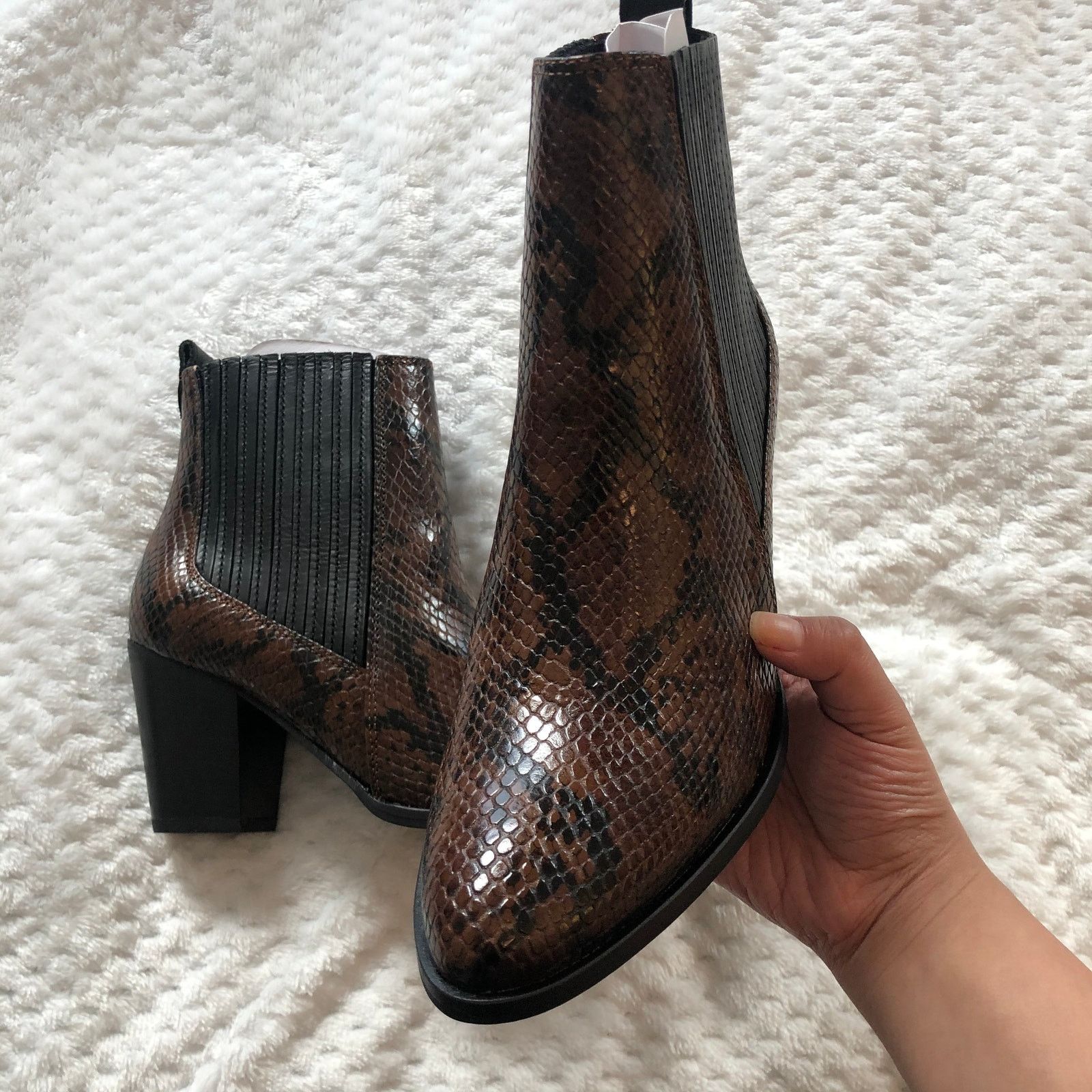 Clarks Clarks West Lo Dark Tan Snake Leather Heeled Booties Size US 8 / IT 38 - 4 Thumbnail