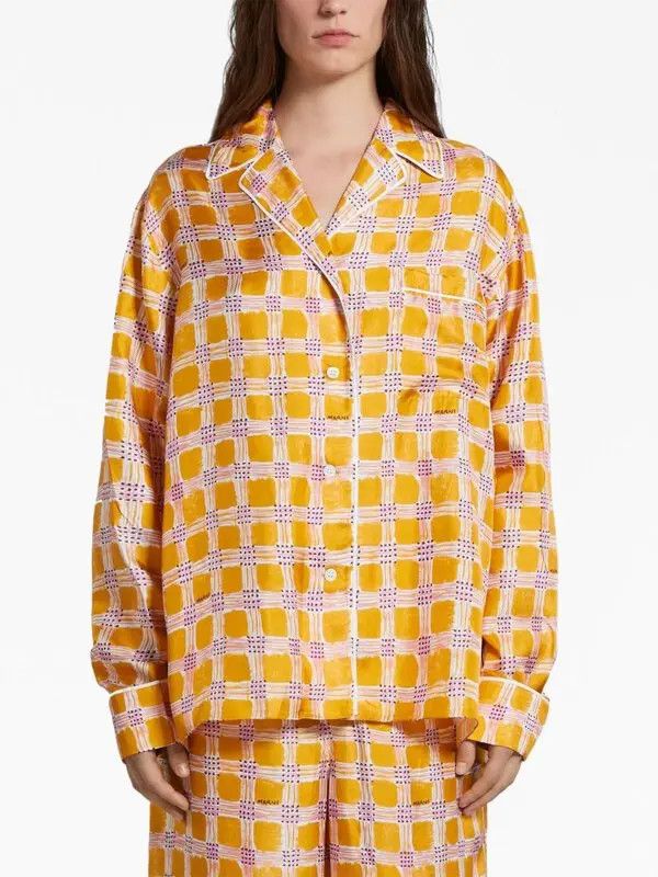 Marni o1w1db10824 Check Fields Silk Shirt in Multicolor Size XL / US 12-14 / IT 48-50 - 2 Thumbnail