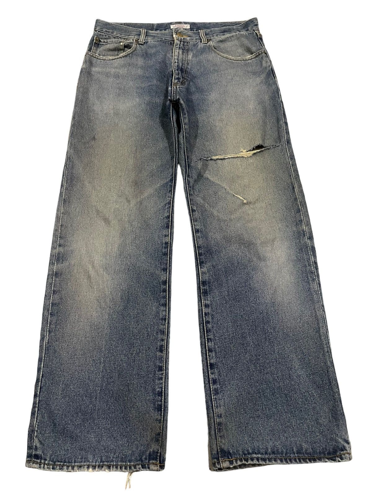 Hanes Vintage 90s Hanes Blue Wash Distress Baggy Jeans Size US 31 - 1 Thumbnail
