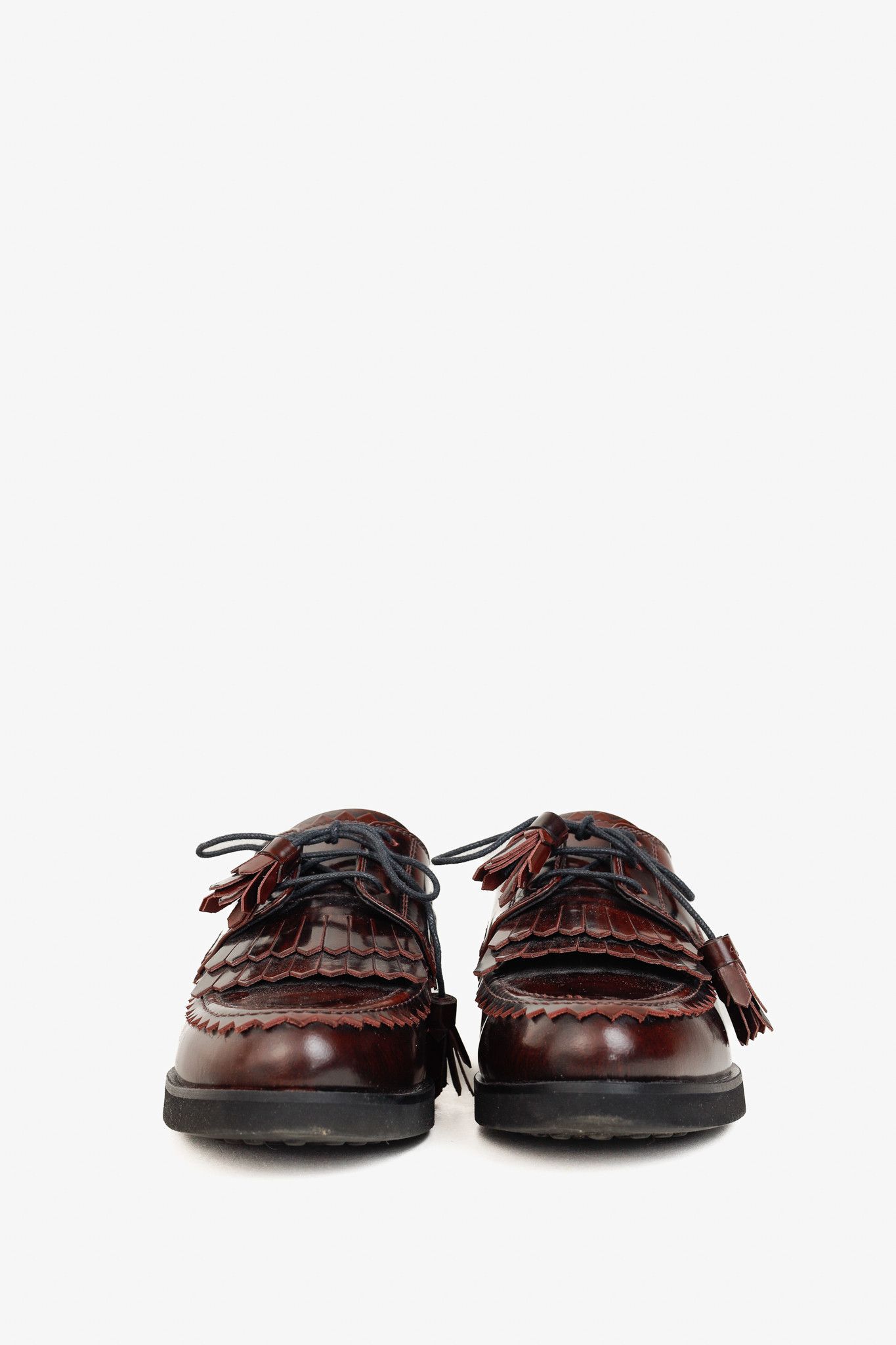 Tod's Tod’s Bordeaux Gomma Frangia Leather Derby Shoes Size US 6 / IT 36 - 2 Thumbnail