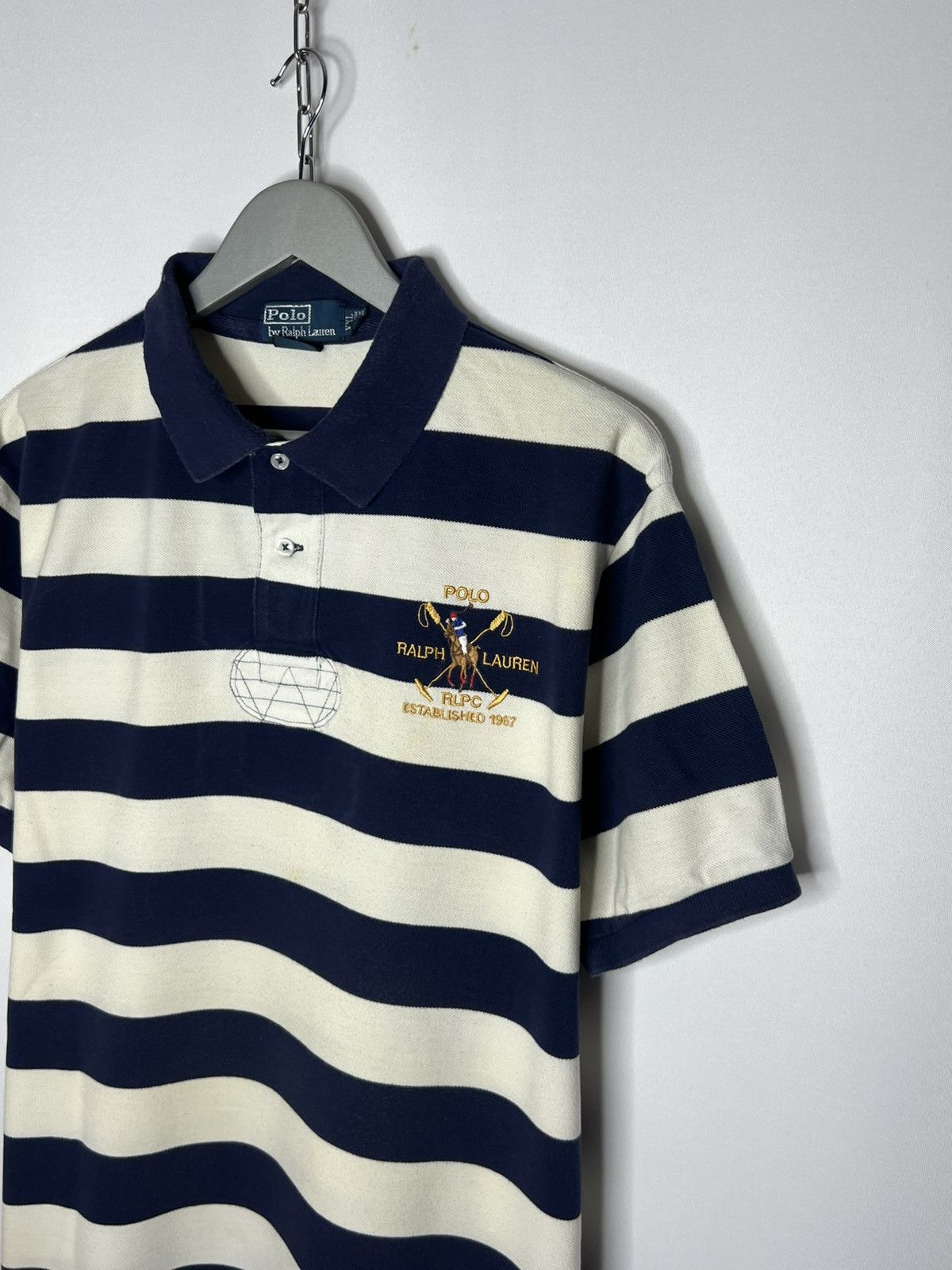 Polo Ralph Lauren Vintage Polo Ralph Lauren #3 Big Logo Pony Striped Polo Tee Size US XXL / EU 58 / 5 - 5 Thumbnail