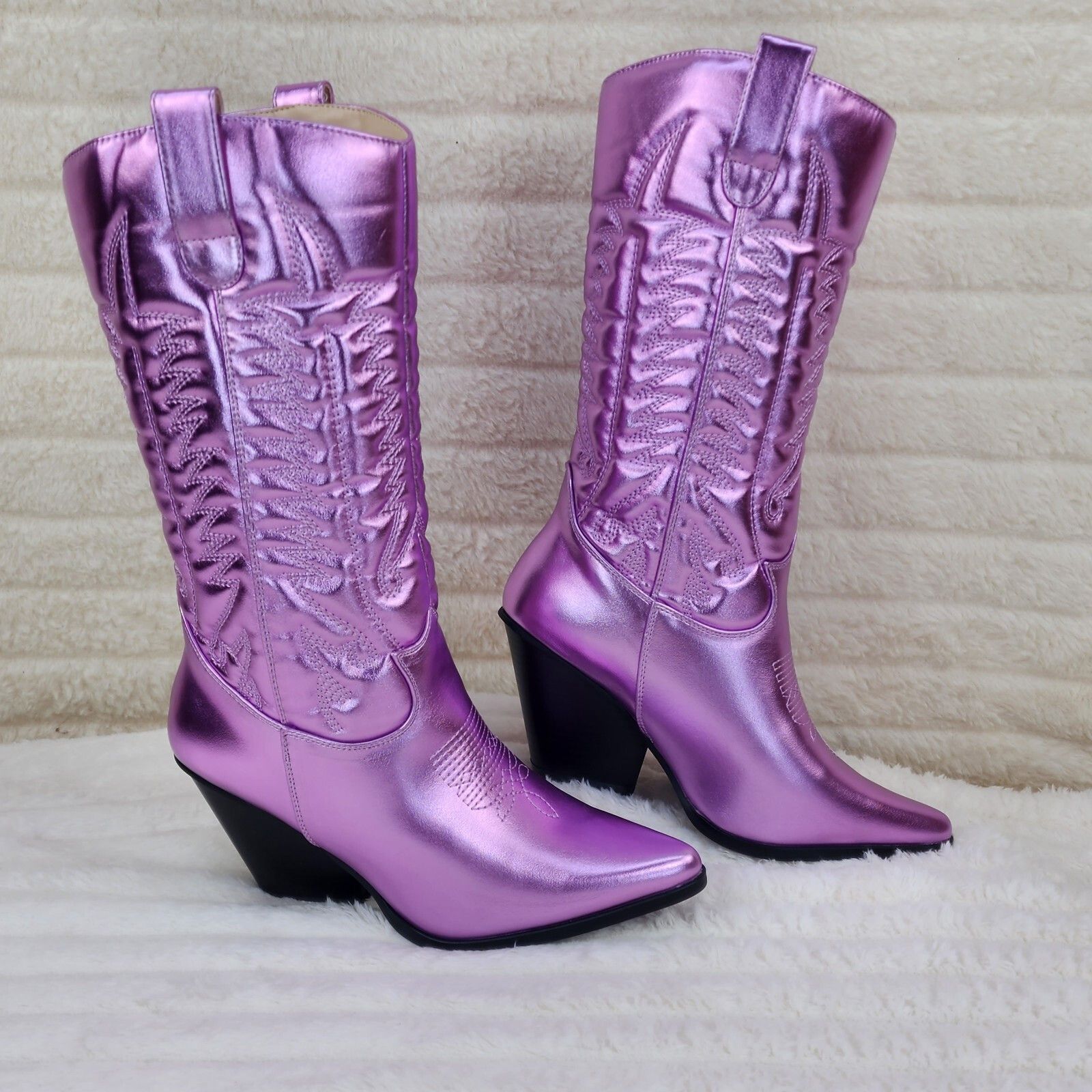 Other Disco Cowgirl Metallic Lilac Purple Cowboy Knee Boots Wester Size US 6 / IT 36 - 3 Thumbnail