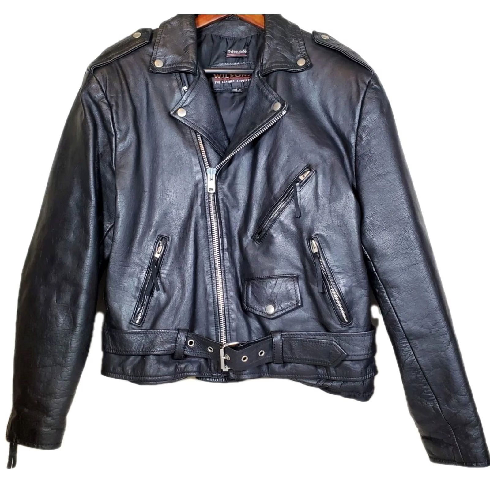 Vintage VINTAGE Wilsons Black Leather Motorcycle Biker Jacket Thinsulate L Mens L Size US L / EU 52-54 / 3 - 2 Thumbnail