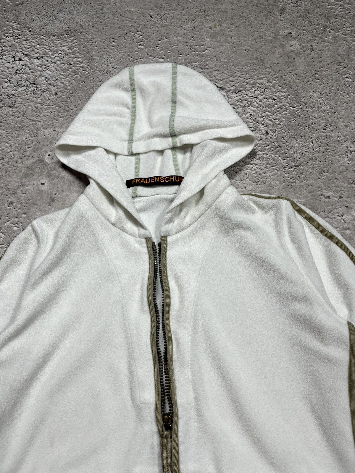 Frauenschuh Frauenschuh White Zip-Up Hoodie with Beige Trim Size S / US 4 / IT 40 - 6 Thumbnail
