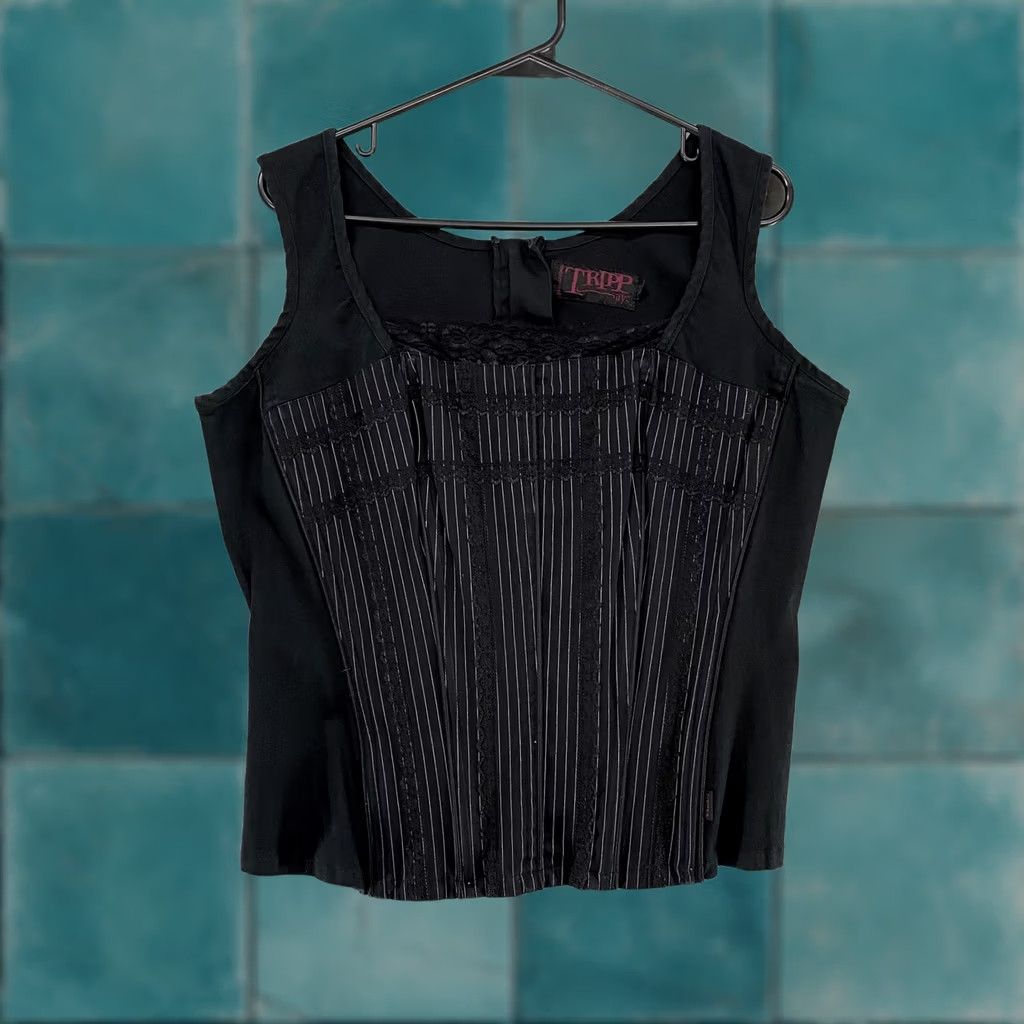Tripp NYC TRIPP NYC Corset Top Womens 2XL Vintage Pinstripe Gothic Punk Y2K Lace Sleeveless Tank Black Trim Zipper Size XXL / US 16-18 / IT 52-54 - 1 Thumbnail