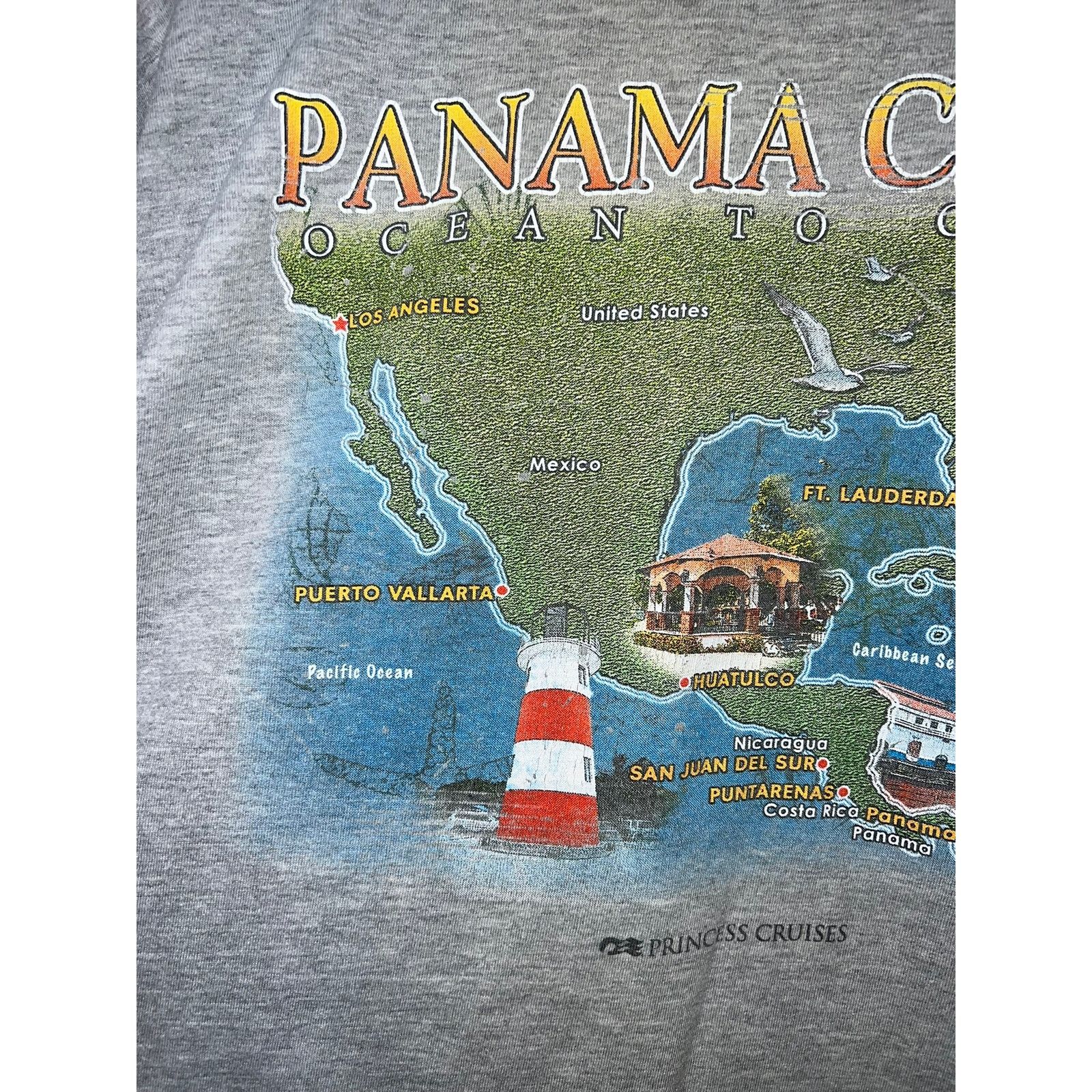 Vintage Princess Cruises Panama Canal Shirt Ocean Graphic Gray Tee 2 Size US XXL / EU 58 / 5 - 7 Thumbnail