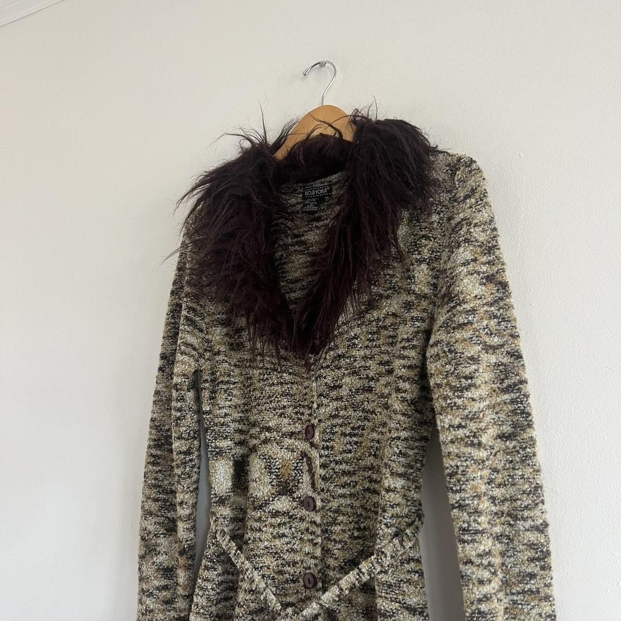 Vintage Vintage brown earth fur trim long cardigan Size M / US 6-8 / IT 42-44 - 1 Thumbnail