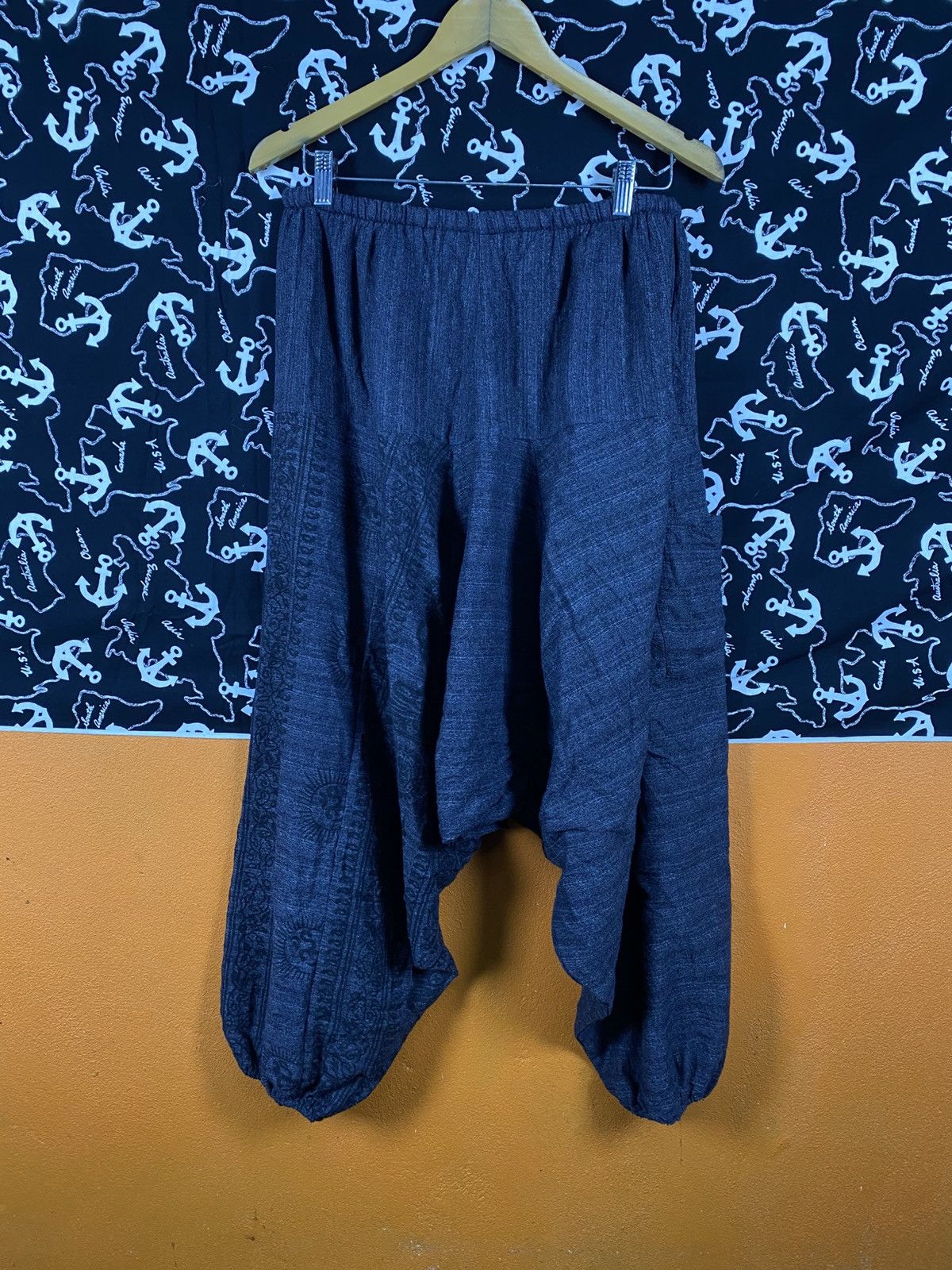 Japanese Brand Charcoal Grey Cotton Harem Pants Relaxed Drop-Crotch Elastic Size US 28 / EU 44 - 10 Thumbnail