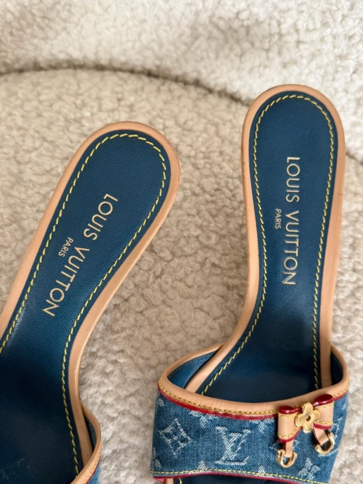 Louis Vuitton Louis Vuitton Denim Monogram Kitten Heel Mules Size US 8 / IT 38 - 4 Thumbnail