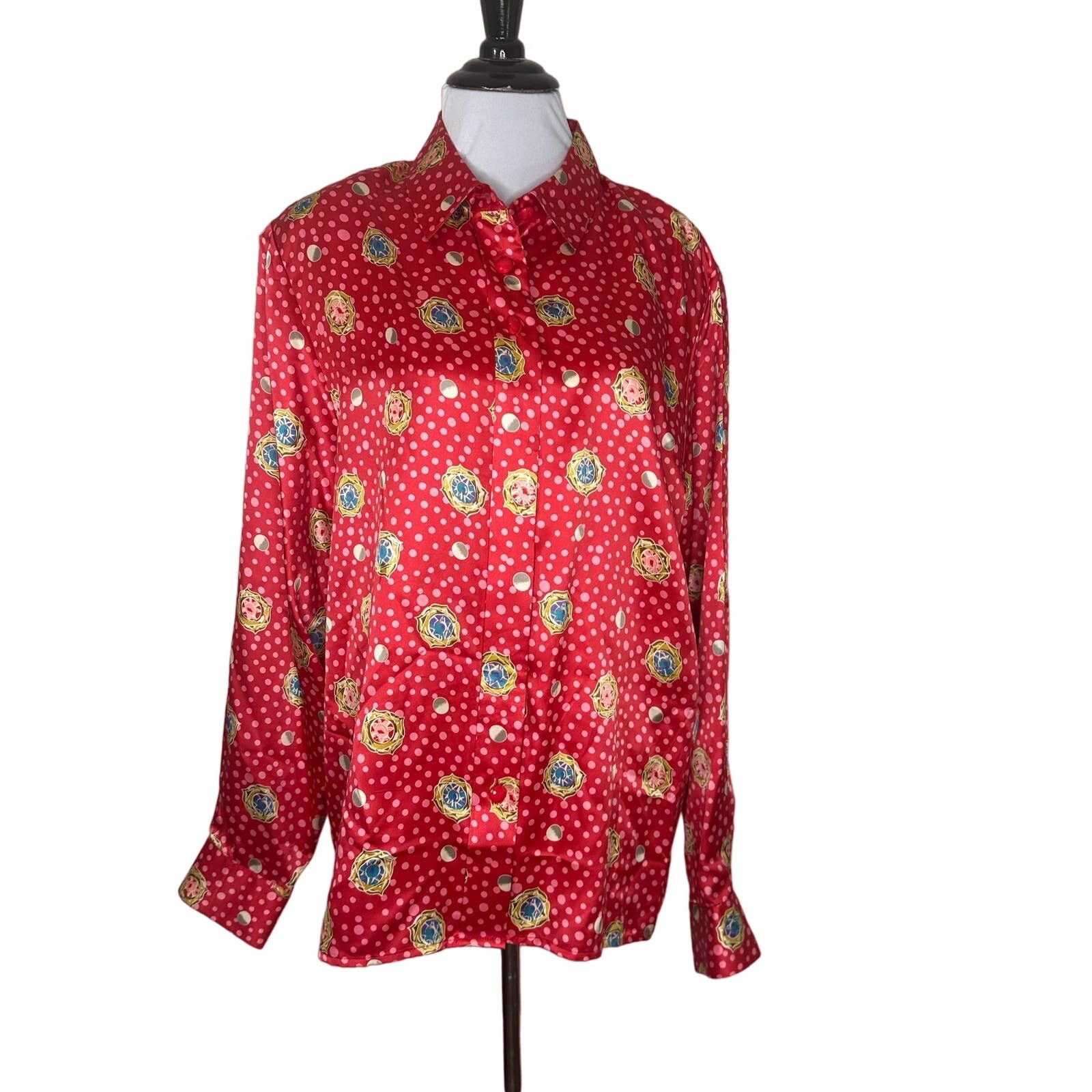 Vintage Vintage 1980s Counterparts Polka Dot Satin Blouse XL 14 Size XL / US 12-14 / IT 48-50 - 3 Thumbnail