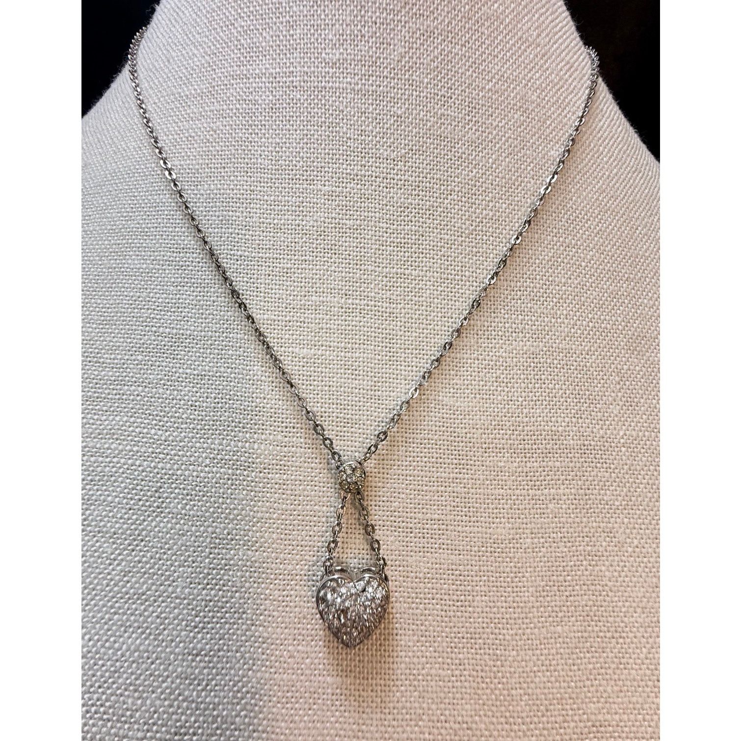 Other Vintage Piscitelli Pave Heart Pendant Necklace 20” Signed Size ONE SIZE - 3 Thumbnail