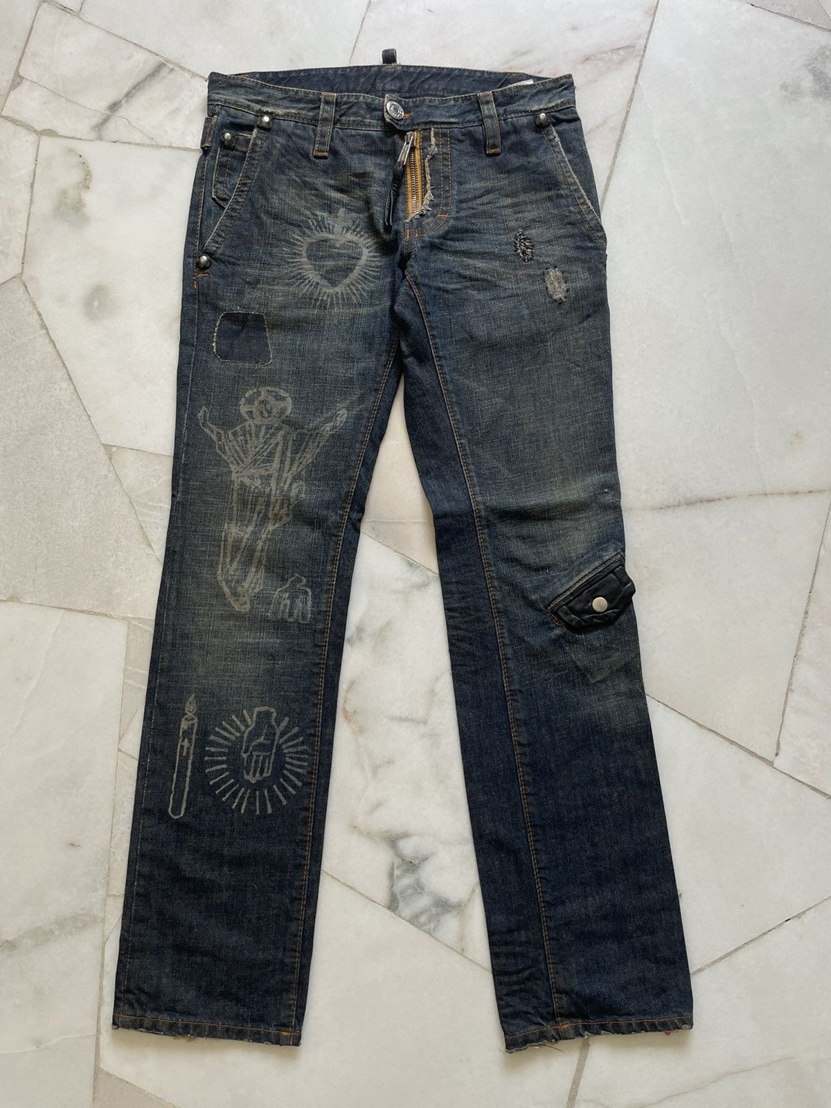 Dsquared2 Rare Dsquared2 Distressed Stamped Art Leather Pocket Knee Size US 32 / EU 48 - 1 Thumbnail
