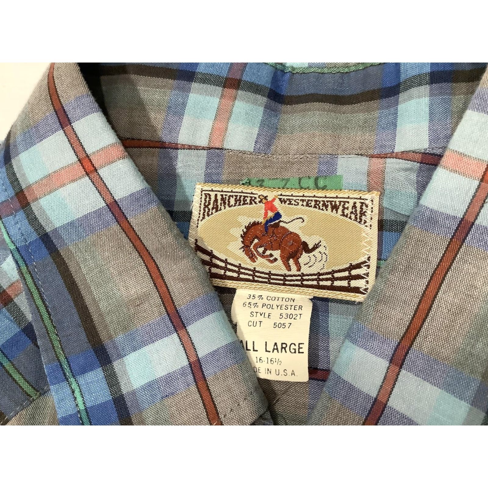 Vintage VINTAGE Ranchers Westernwear Shirt Mens Tall Large Blue Gray Plaid Pearl Snap Made USA Size US L / EU 52-54 / 3 - 6 Thumbnail