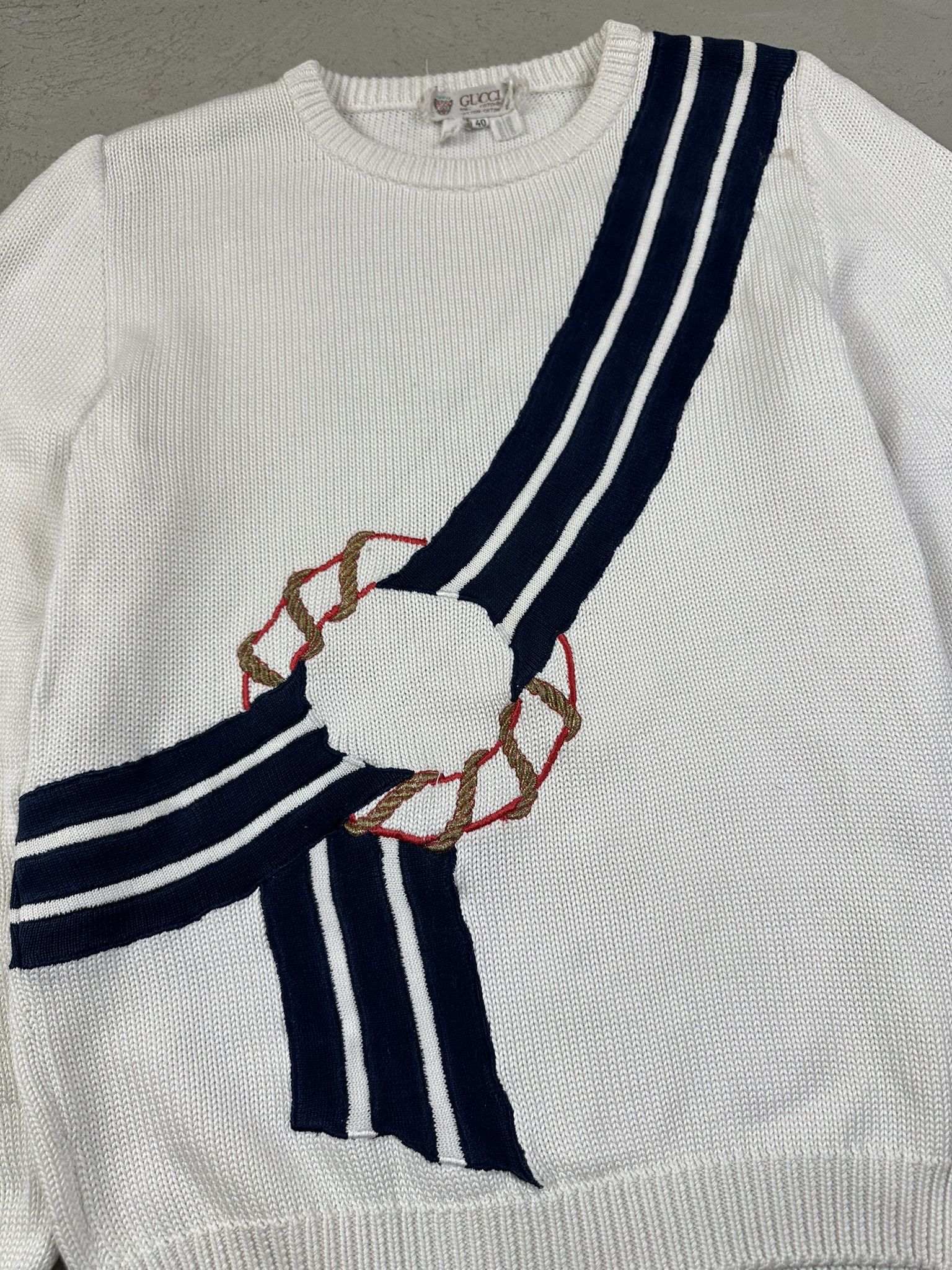 Gucci 80s Vintage Gucci Marine Cotton Knit Boxy Sweater Size L / US 10 / IT 46 - 4 Thumbnail