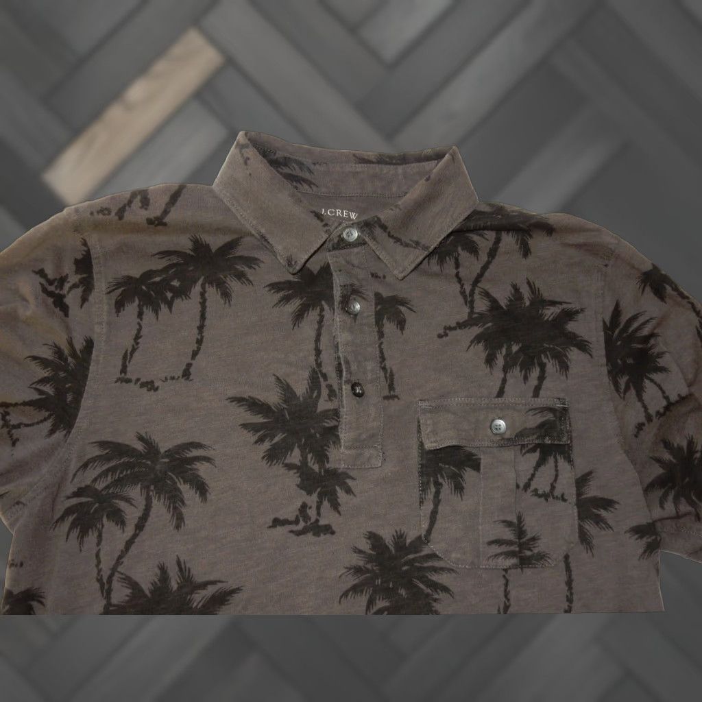 J.Crew J.CREW Men's Gray Short Sleeve Polo Shirt Floral Palm Trees M Size US M / EU 48-50 / 2 - 1 Thumbnail