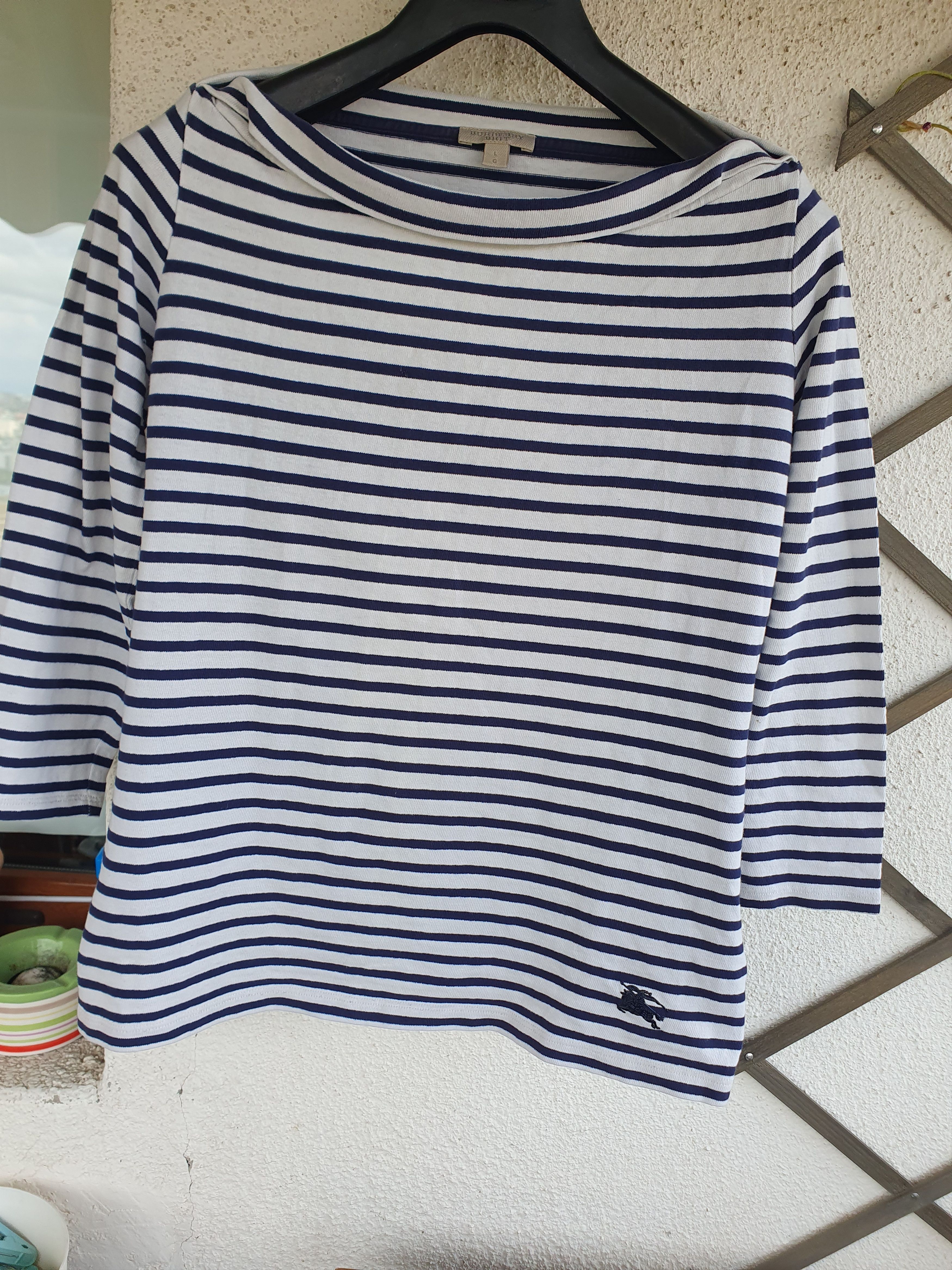 Burberry Burberry Women's Boat Neck Blue And Shite Striped Top sz L Size L / US 10 / IT 46 - 2 Thumbnail