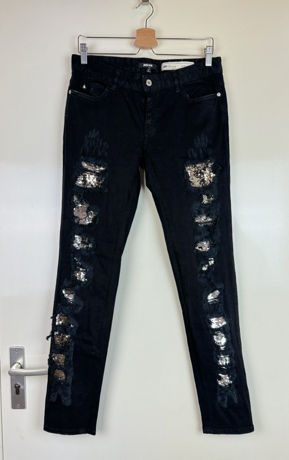 Just Cavalli Roberto Cavalli Y2K streetwear jeans sequins distressed 29 Size 29" - 1 Thumbnail