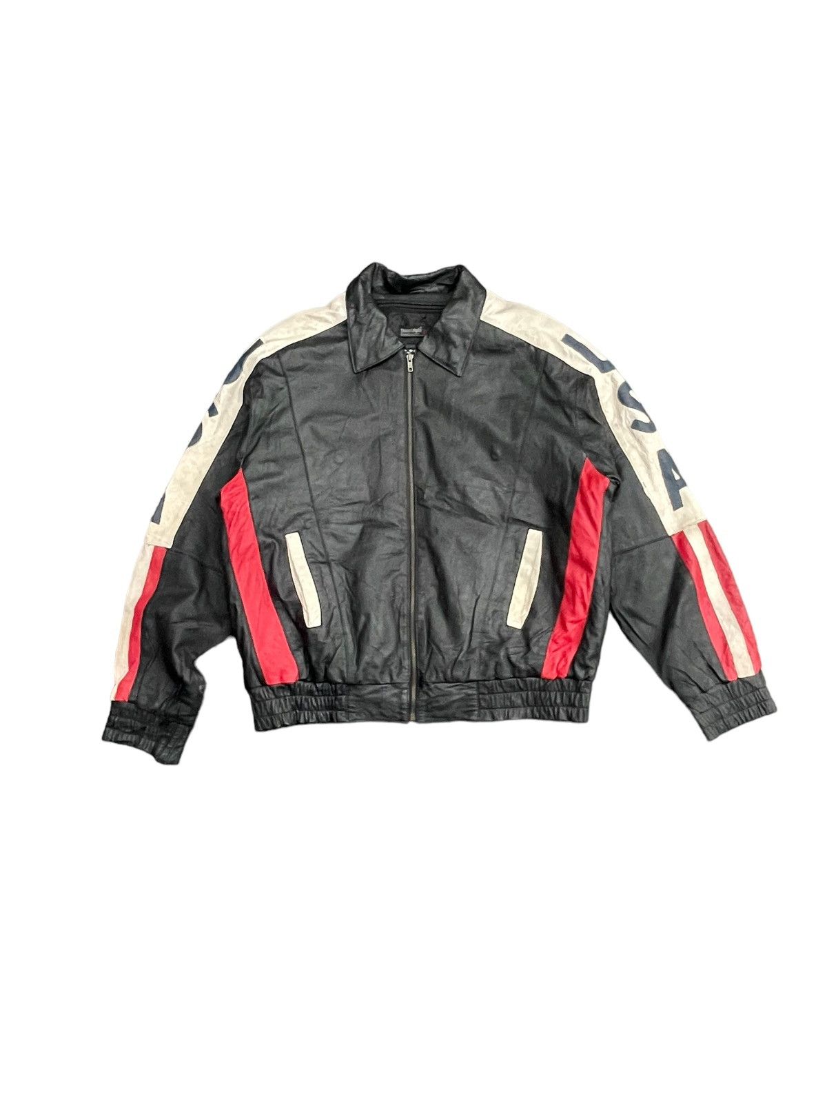 Vintage Usa Flag Leather Jacket Size US XL / EU 56 / 4 - 2 Thumbnail