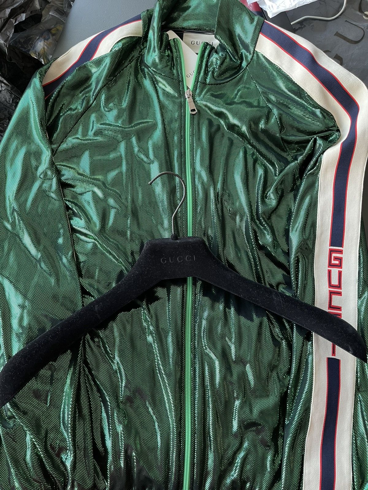 $4k Value Super Runway Gucci Glitter Laminated Track Jacket