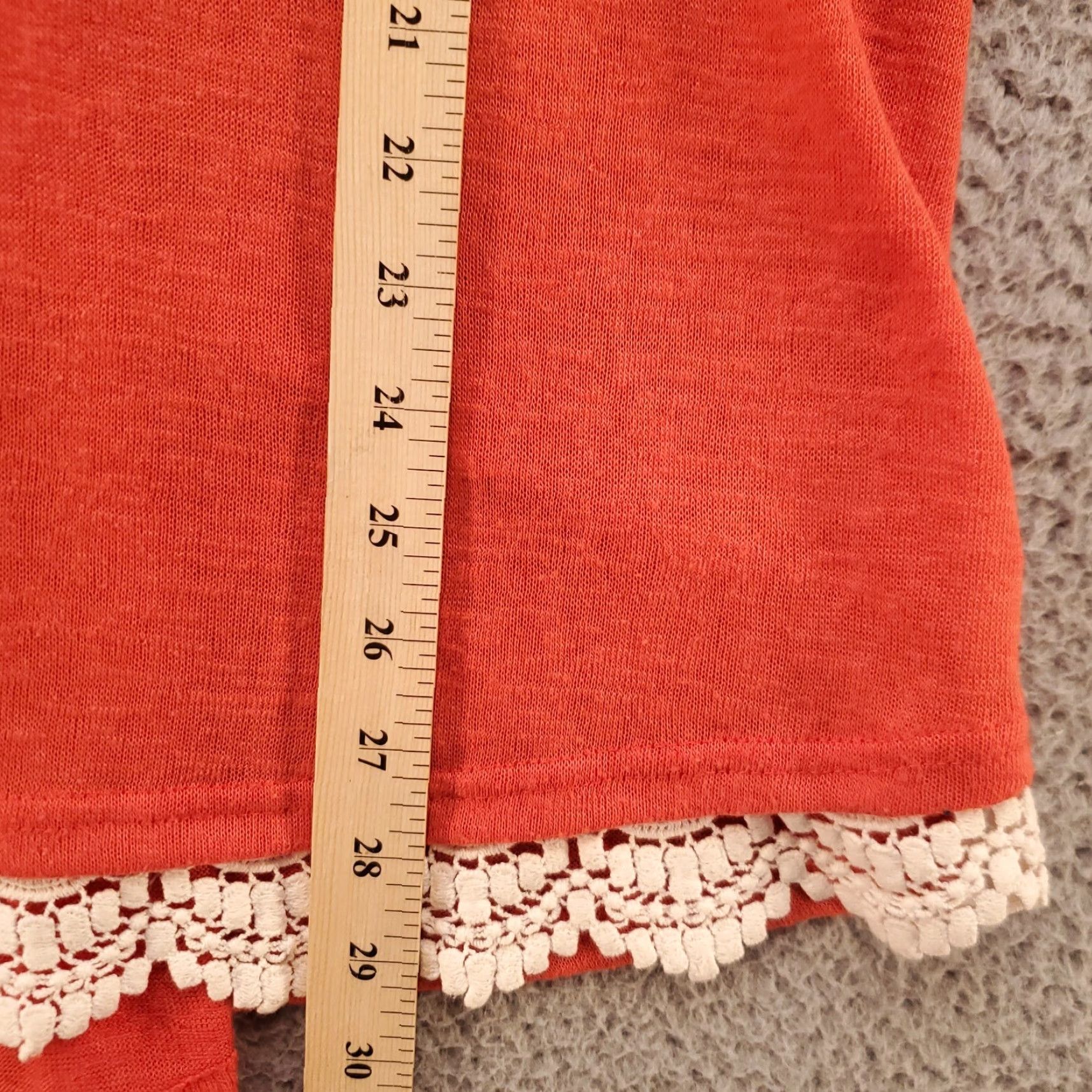 Vintage Womens Lace Up Back Top 1XL Crochet Lace Hem Accent Coral Orange Size XL / US 12-14 / IT 48-50 - 7 Thumbnail