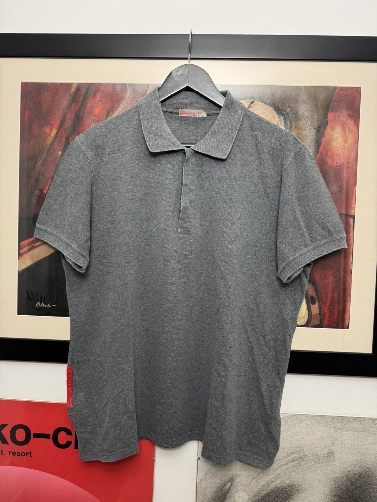 Prada Prada Linea Rossa Gray Red Tab Long Sleeve Polo Shirt | Grailed