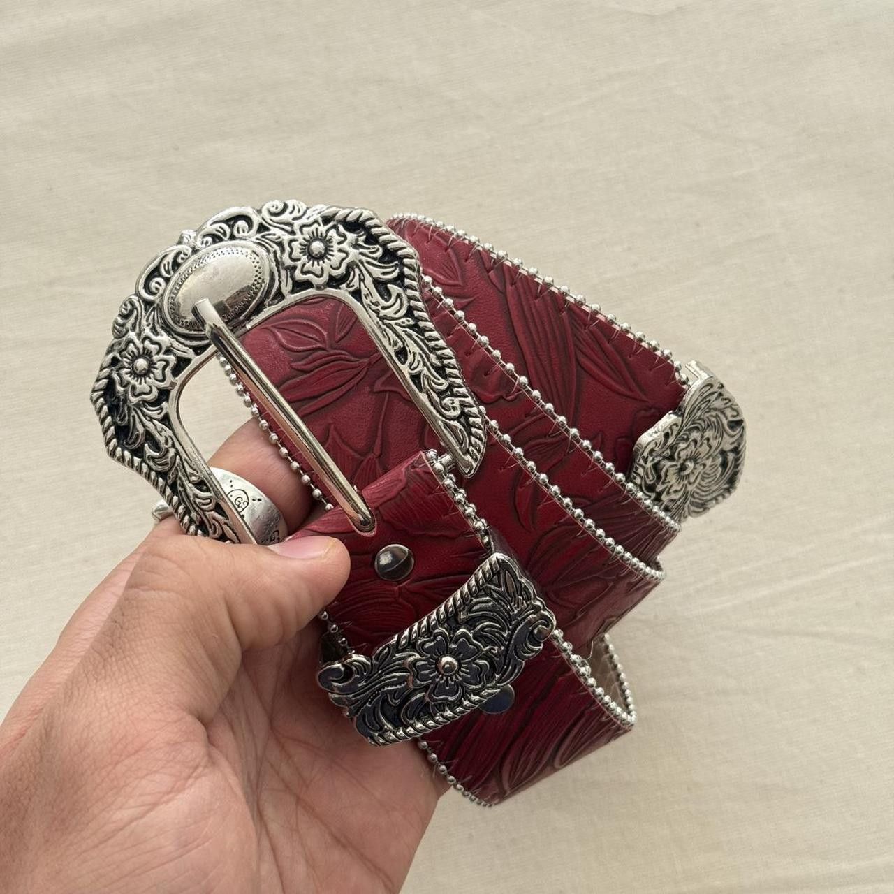 Cowboy Equipment y2k style red american western floral design belt Size ONE SIZE - 6 Thumbnail