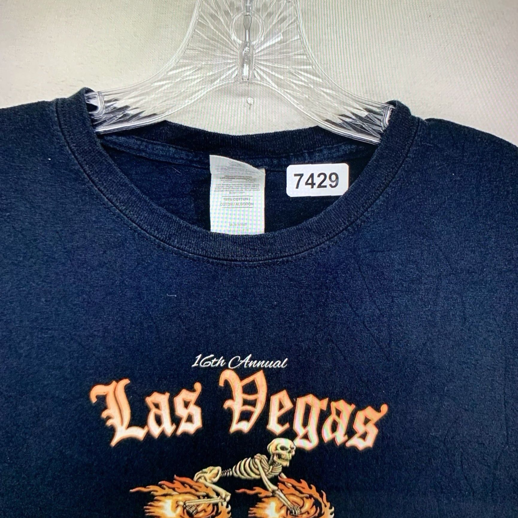 Gildan VINTAGE Gildan Men's T-Shirt XL Black Biker Skull Flames 2016 Las Vegas Bikefest All Seasons Size US XL / EU 56 / 4 - 6 Thumbnail