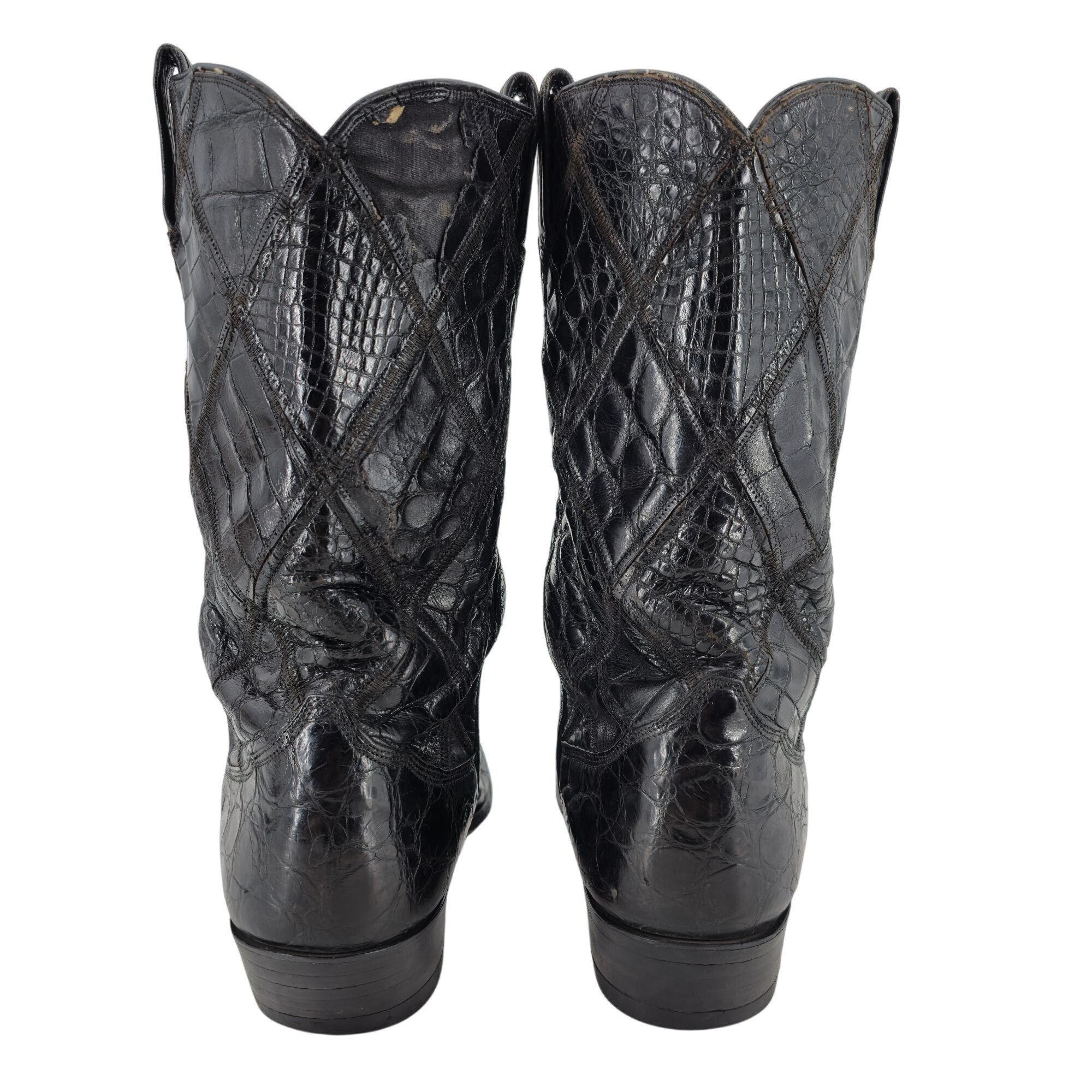 Tony Lama Vintage 1950s Full Alligator Tony Lama Men 8D Black Leather Size US 8 / EU 41 - 2 Thumbnail