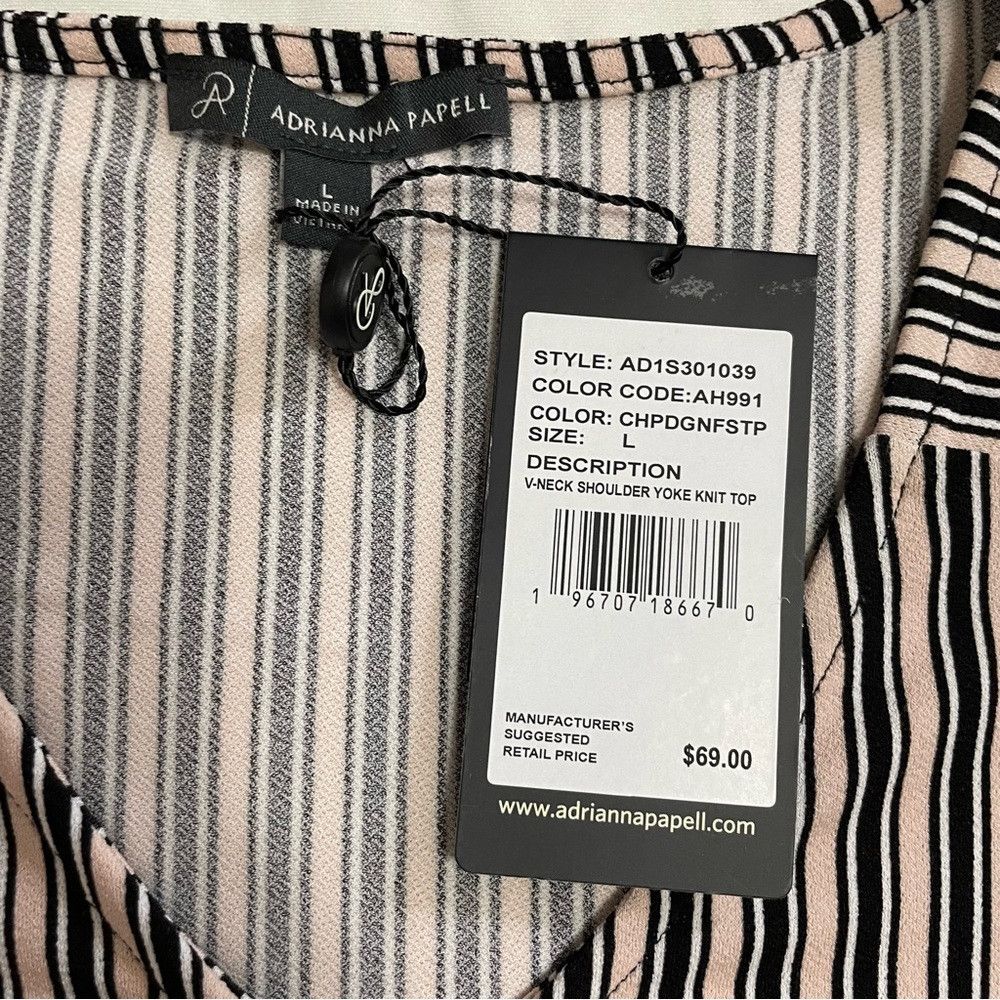 Adrianna Papell NWT New $69 Adrianna Papell 3/4 Sleeve Striped Blouse Size Size L / US 10 / IT 46 - 7 Thumbnail
